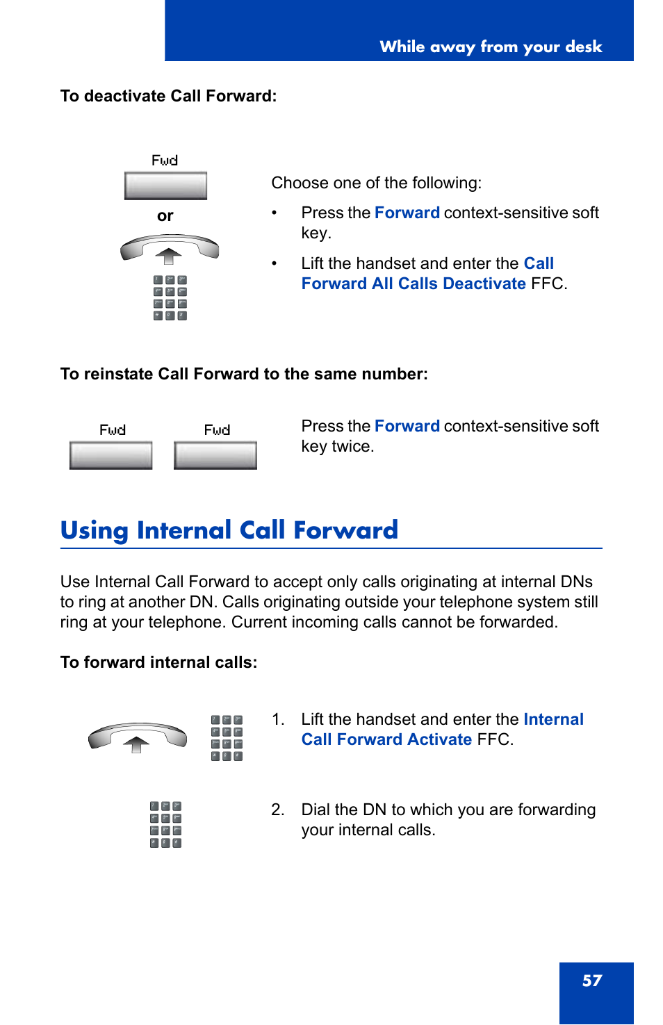 Using internal call forward | Nortel Networks Nortel IP Phone 1110 User Manual | Page 57 / 114