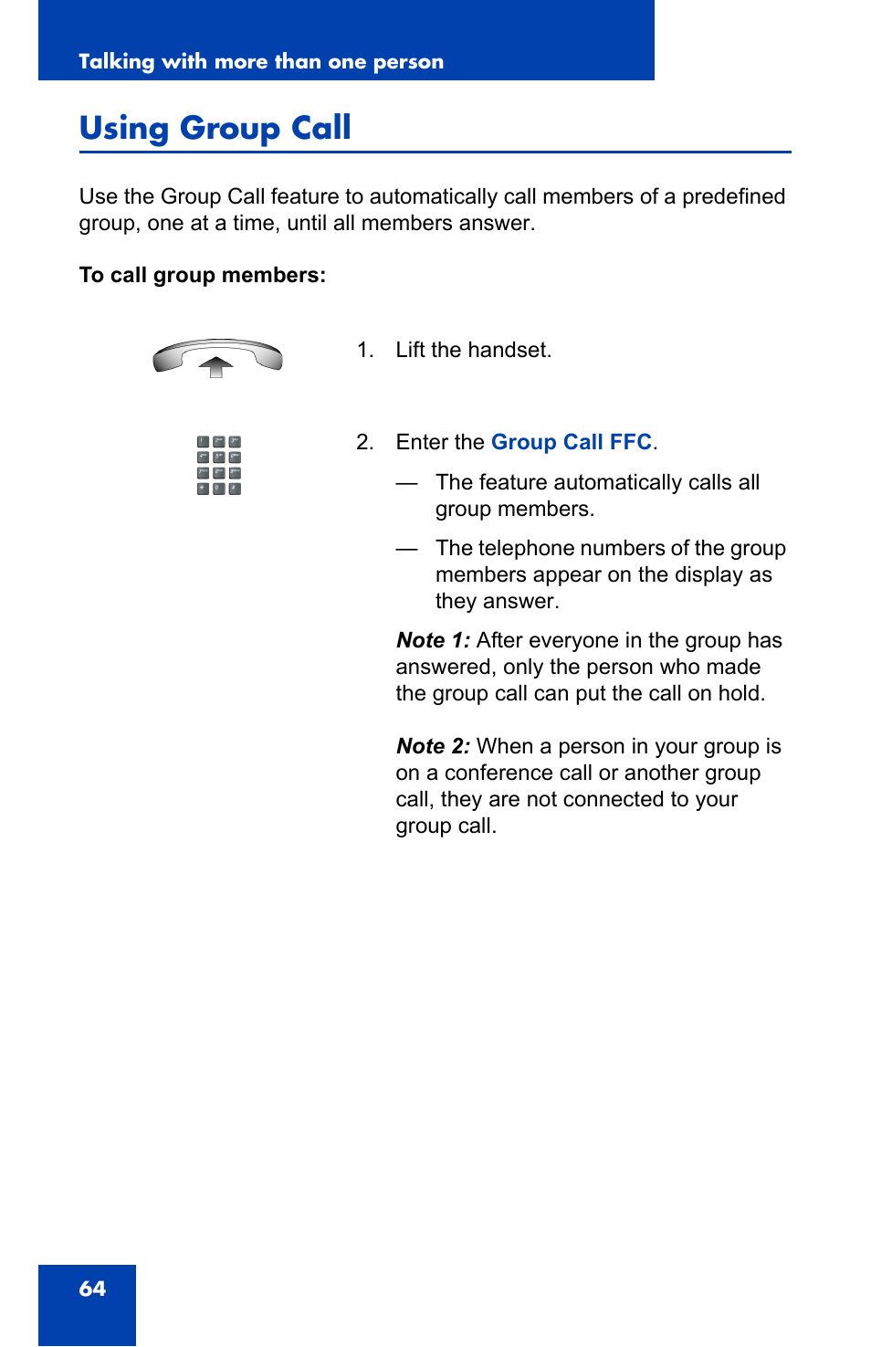 Using group call | Nortel Networks Nortel IP Phone 1110 User Manual | Page 64 / 114