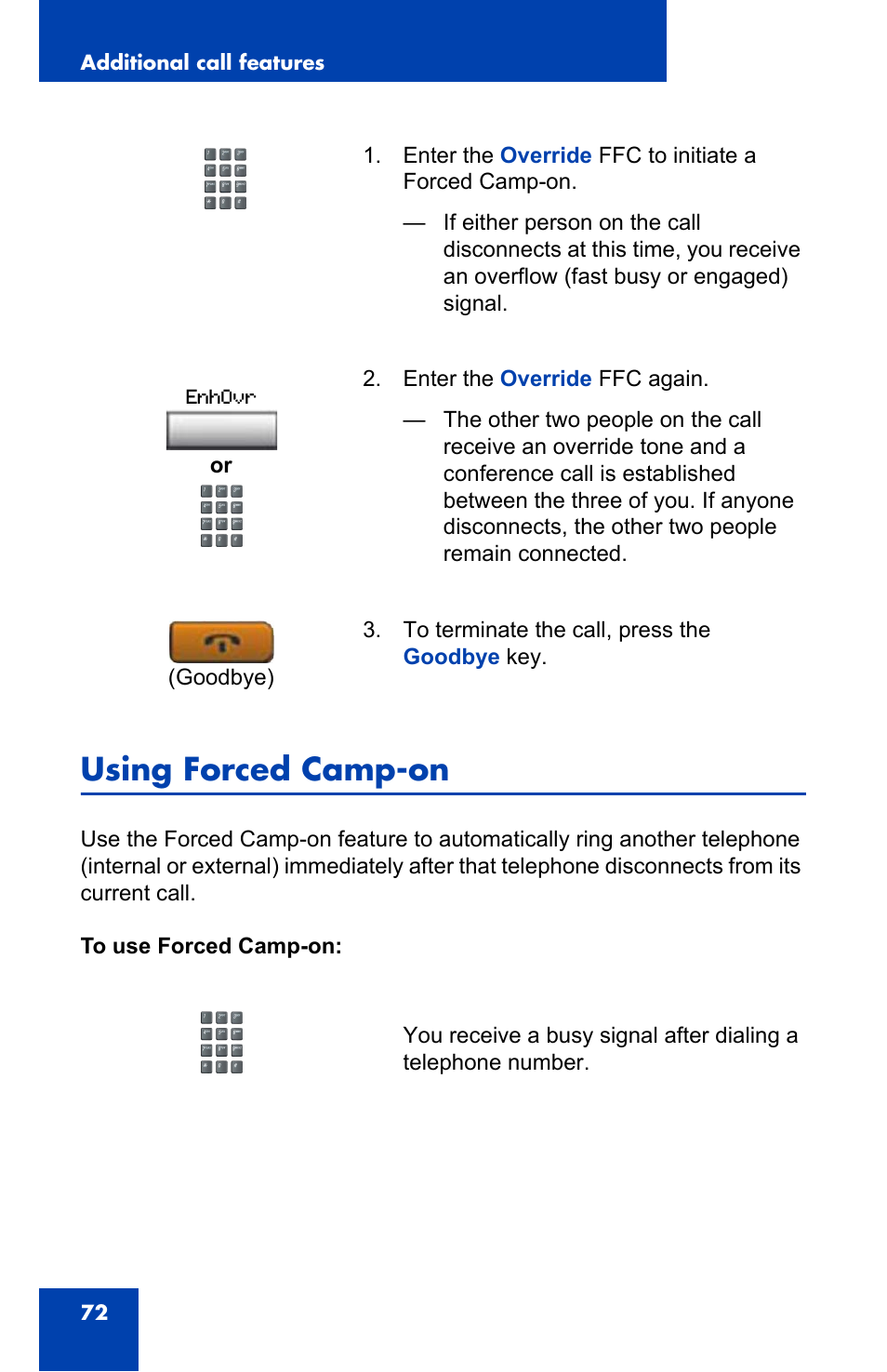 Using forced camp-on | Nortel Networks Nortel IP Phone 1110 User Manual | Page 72 / 114