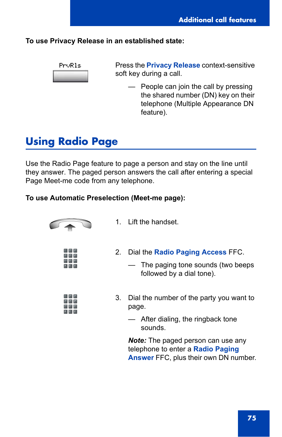 Using radio page | Nortel Networks Nortel IP Phone 1110 User Manual | Page 75 / 114