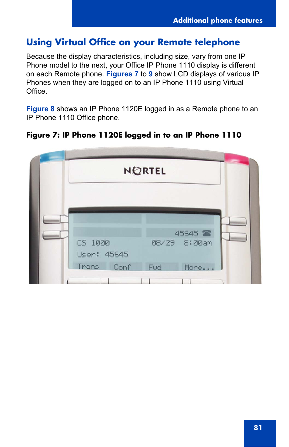 Using virtual office on your remote telephone | Nortel Networks Nortel IP Phone 1110 User Manual | Page 81 / 114