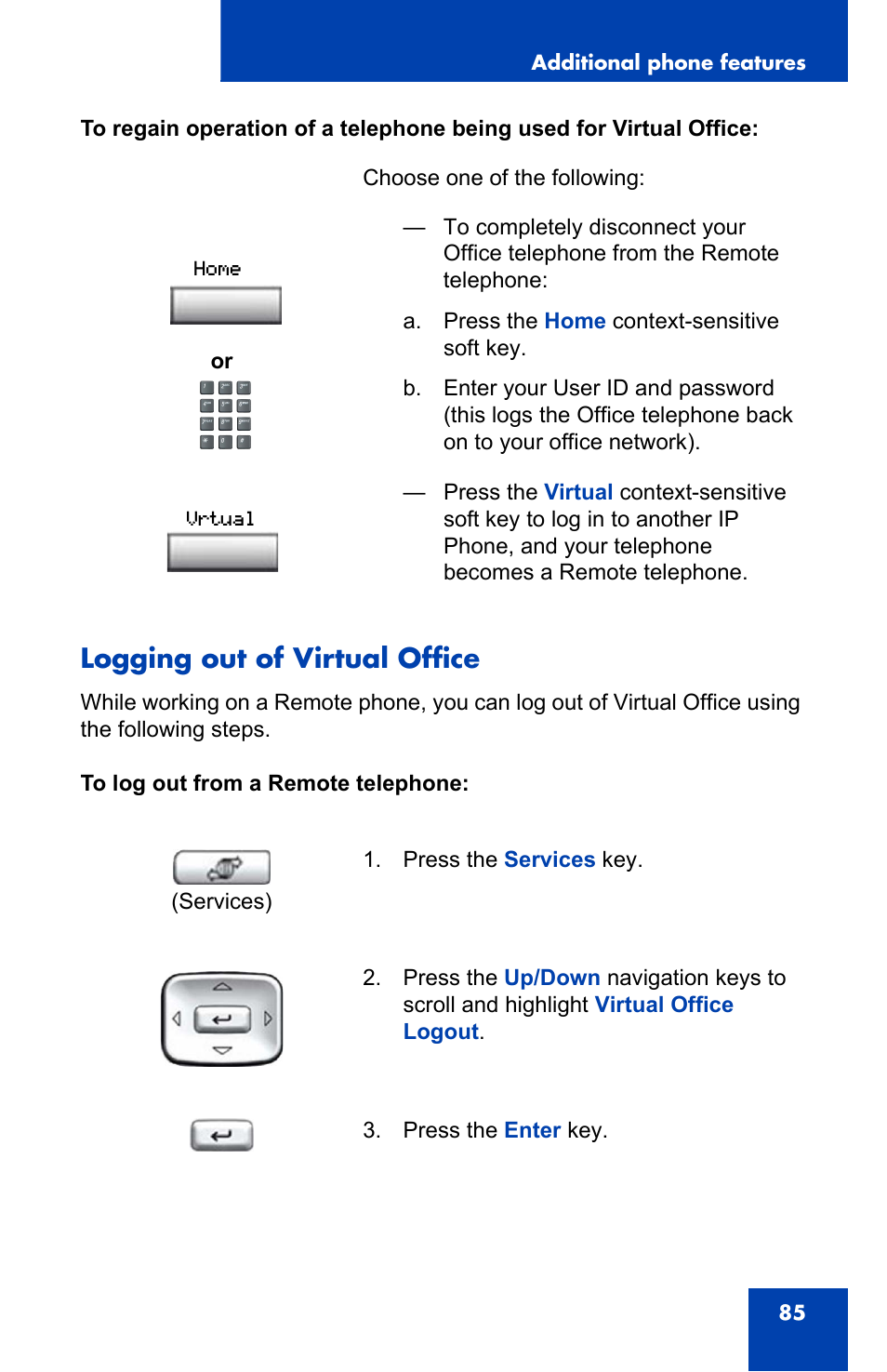 Logging out of virtual office | Nortel Networks Nortel IP Phone 1110 User Manual | Page 85 / 114