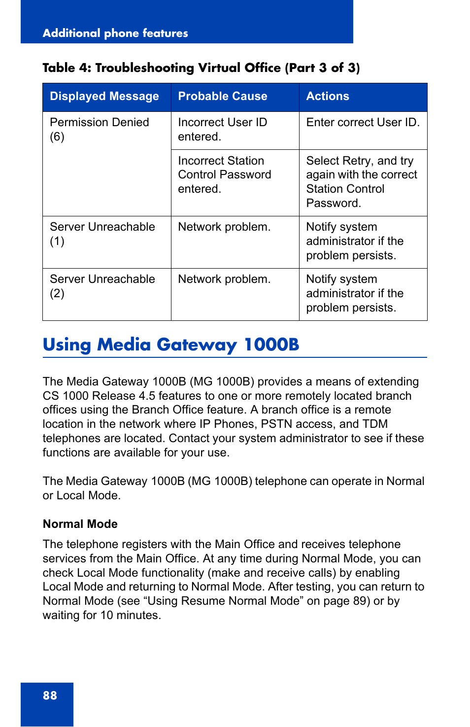 Using media gateway 1000b, Using media gateway 1000b (p. 88) | Nortel Networks Nortel IP Phone 1110 User Manual | Page 88 / 114