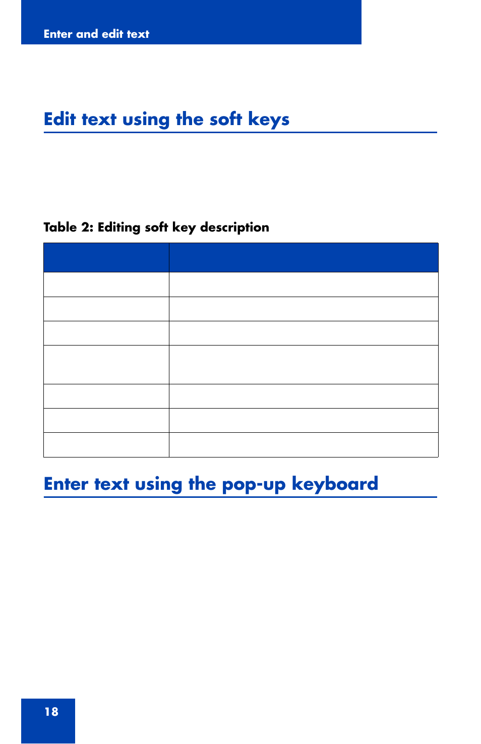 Edit text using the soft keys, Enter text using the pop-up keyboard | Nortel Networks 2007 User Manual | Page 18 / 54