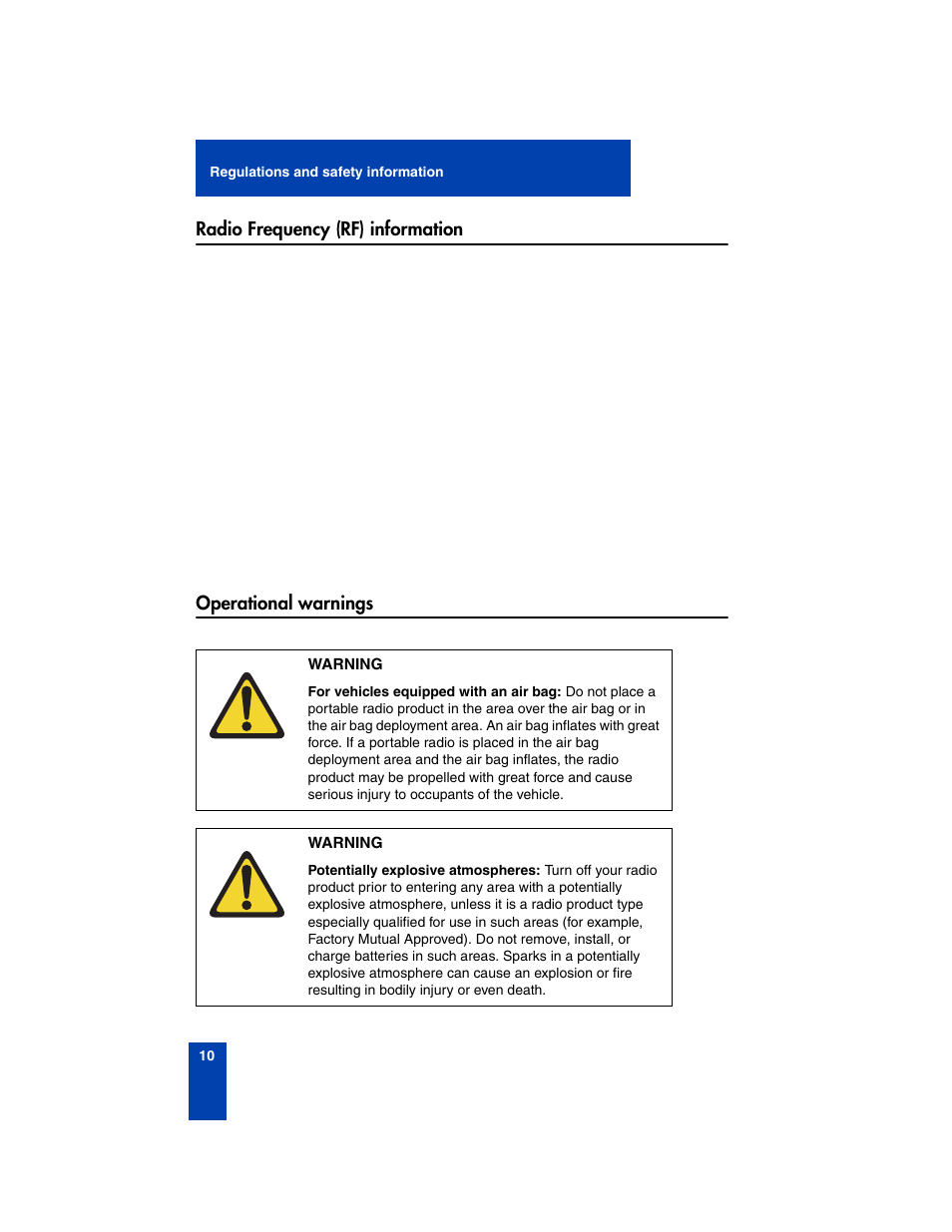 Radio frequency (rf) information, Operational warnings | Nortel Networks 2210 User Manual | Page 10 / 116