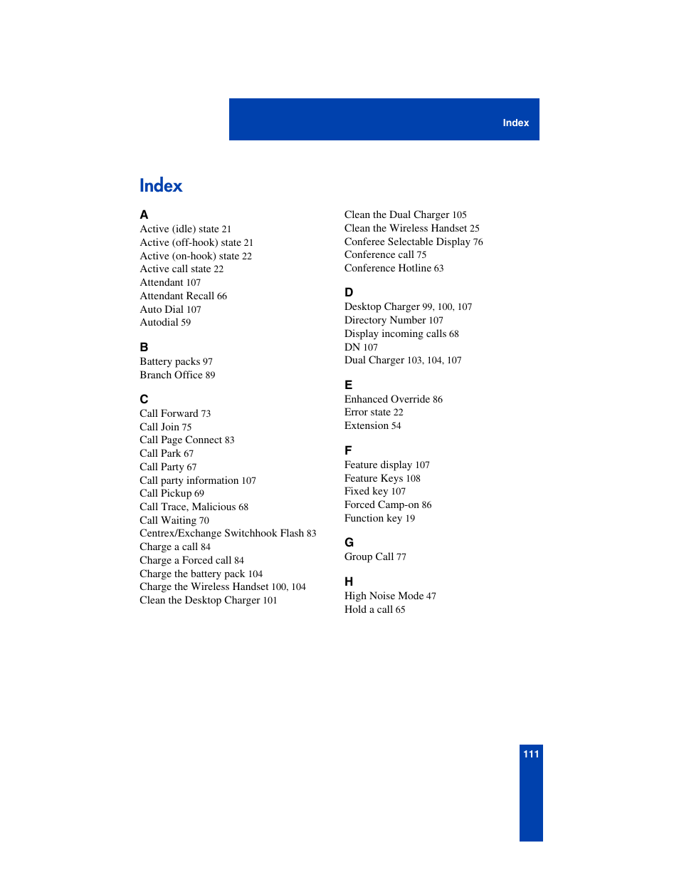 Index | Nortel Networks 2210 User Manual | Page 111 / 116
