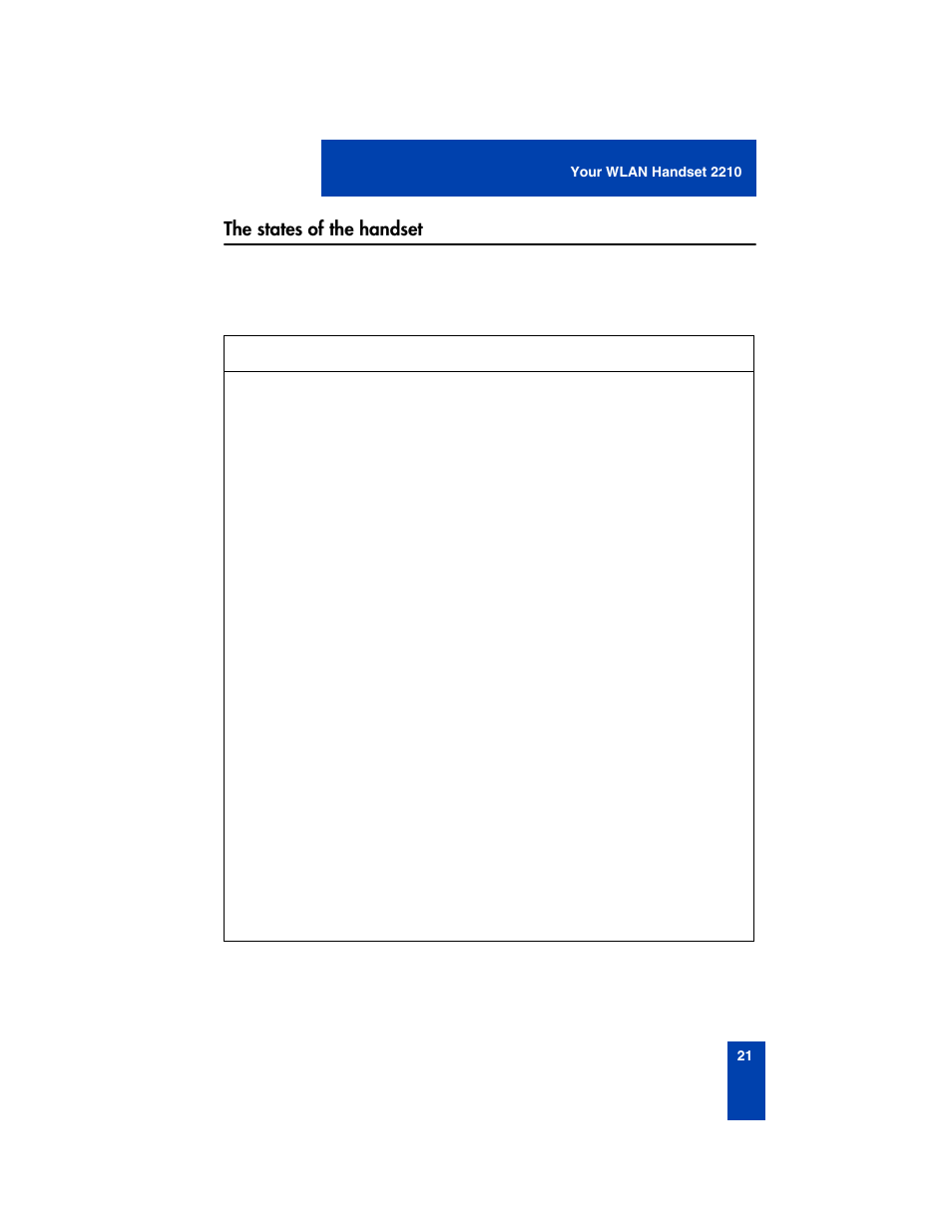 The states of the handset | Nortel Networks 2210 User Manual | Page 21 / 116
