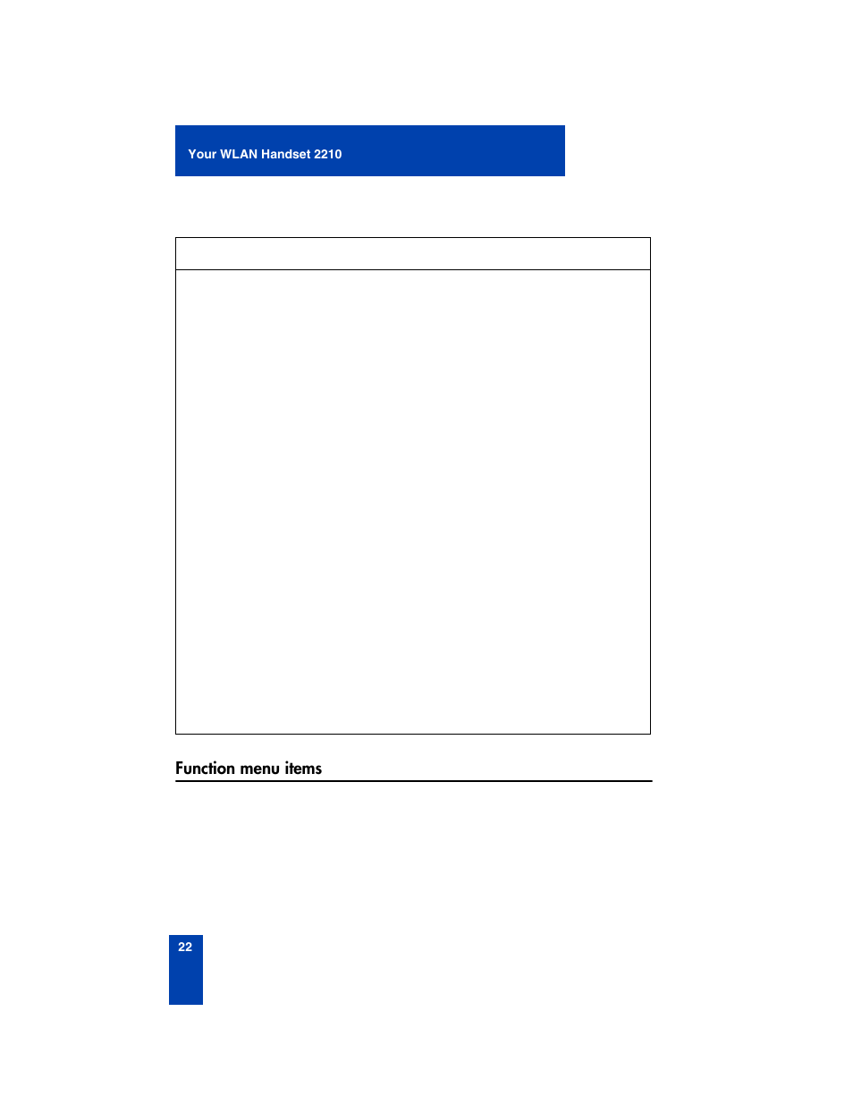 Function menu items | Nortel Networks 2210 User Manual | Page 22 / 116