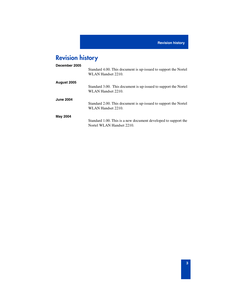 Revision history | Nortel Networks 2210 User Manual | Page 3 / 116