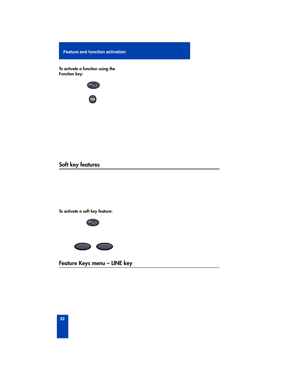 Soft key features, Feature keys menu - line key, Soft key features feature keys menu – line key | Nortel Networks 2210 User Manual | Page 32 / 116