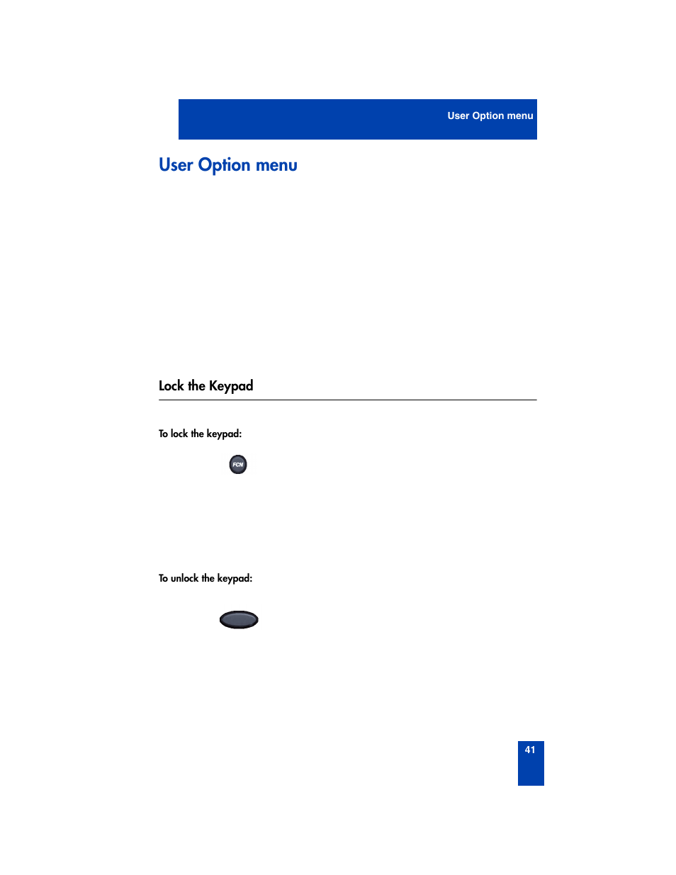 User option menu, Lock the keypad | Nortel Networks 2210 User Manual | Page 41 / 116