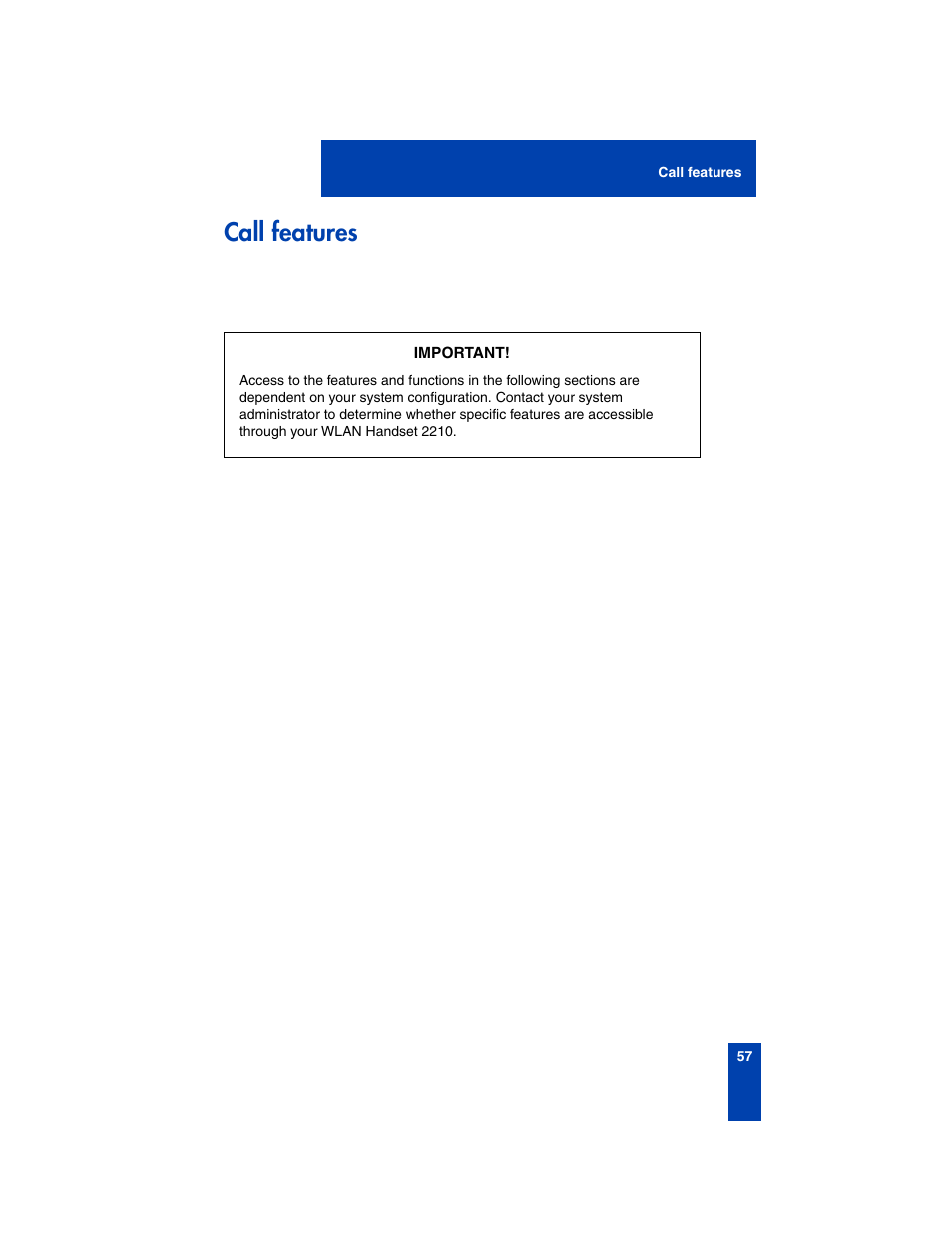 Call features | Nortel Networks 2210 User Manual | Page 57 / 116