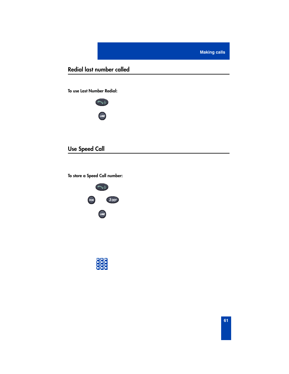 Redial last number called, Use speed call, Redial last number called use speed call | Nortel Networks 2210 User Manual | Page 61 / 116