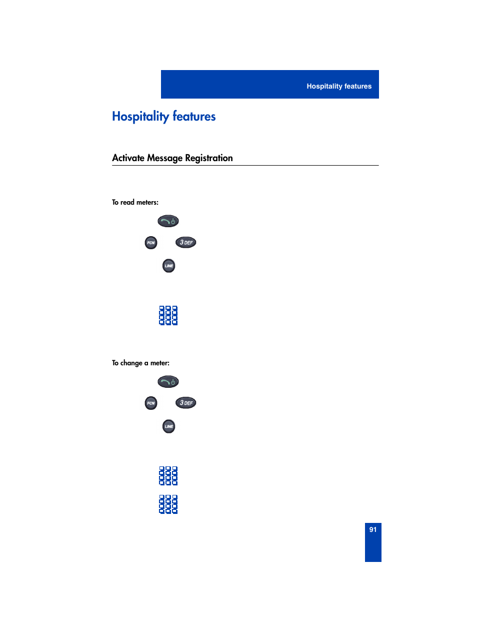 Hospitality features, Activate message registration | Nortel Networks 2210 User Manual | Page 91 / 116