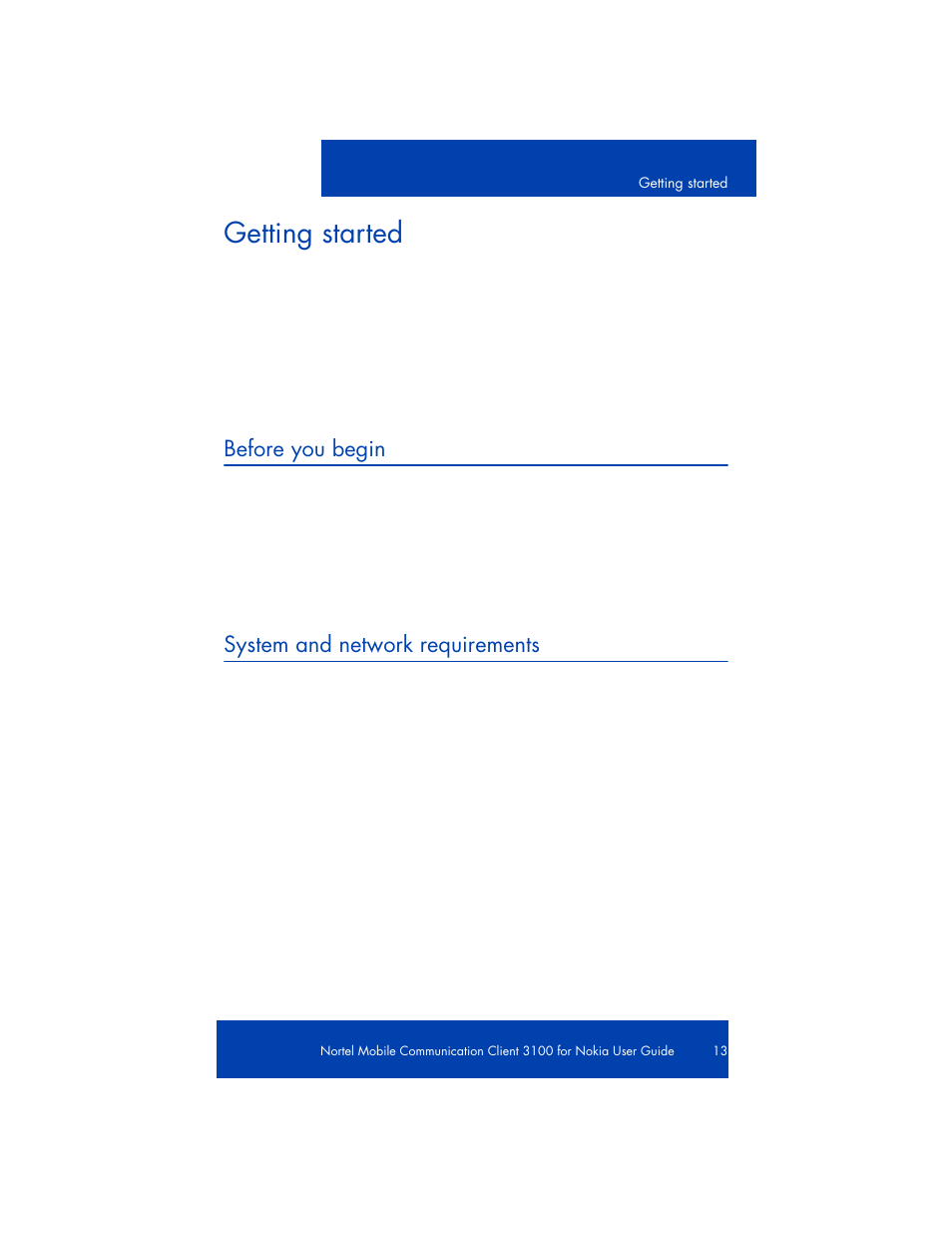 Getting started, Before you begin, System and network requirements | Nortel Networks NN42030-102 User Manual | Page 13 / 78