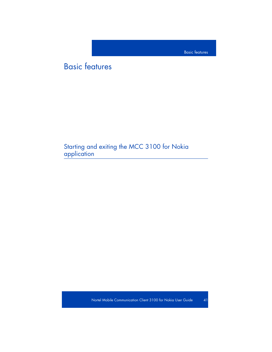 Basic features, Exiting the mcc 3100 application on a nokia device | Nortel Networks NN42030-102 User Manual | Page 41 / 78