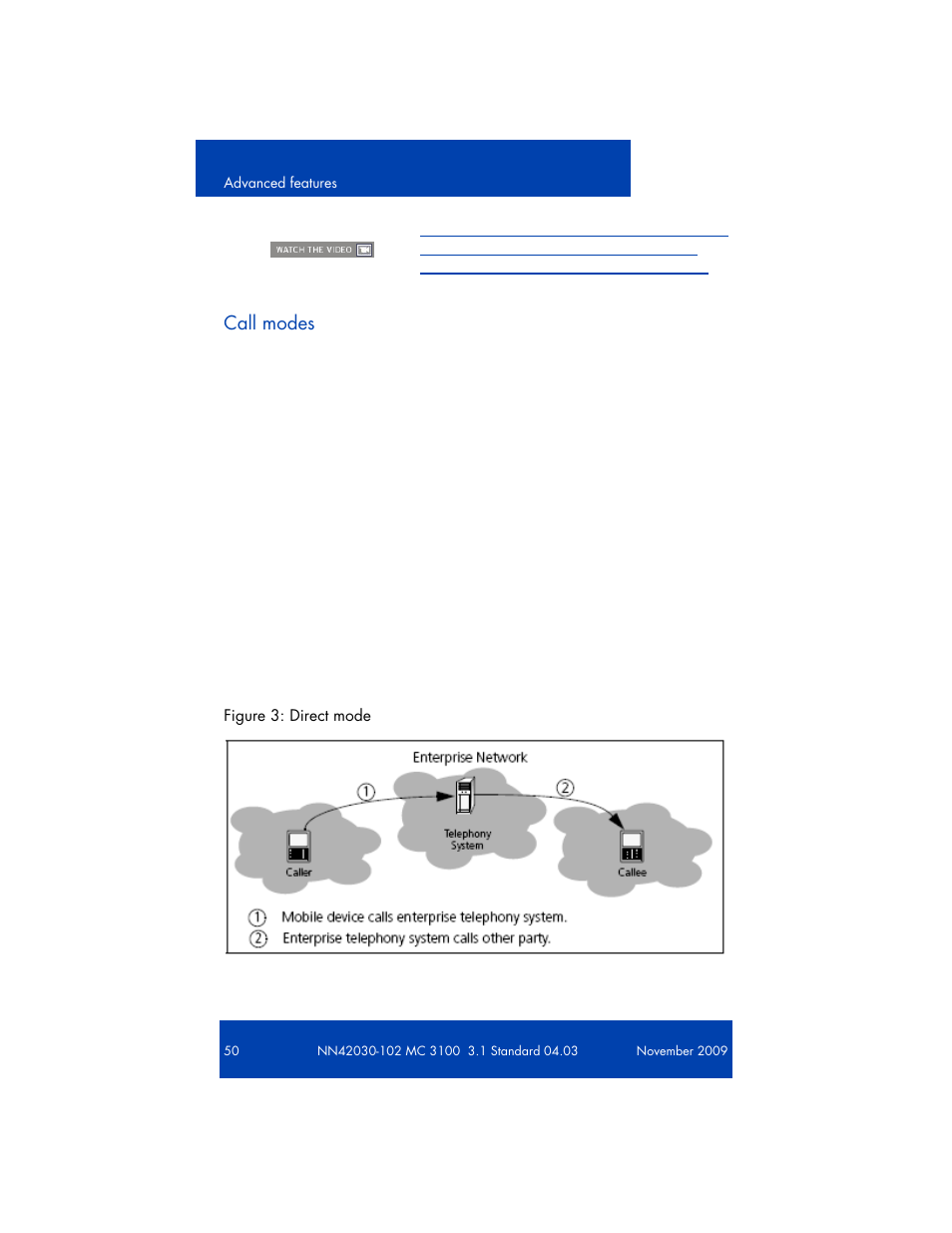 Direct mode, Call modes | Nortel Networks NN42030-102 User Manual | Page 50 / 78