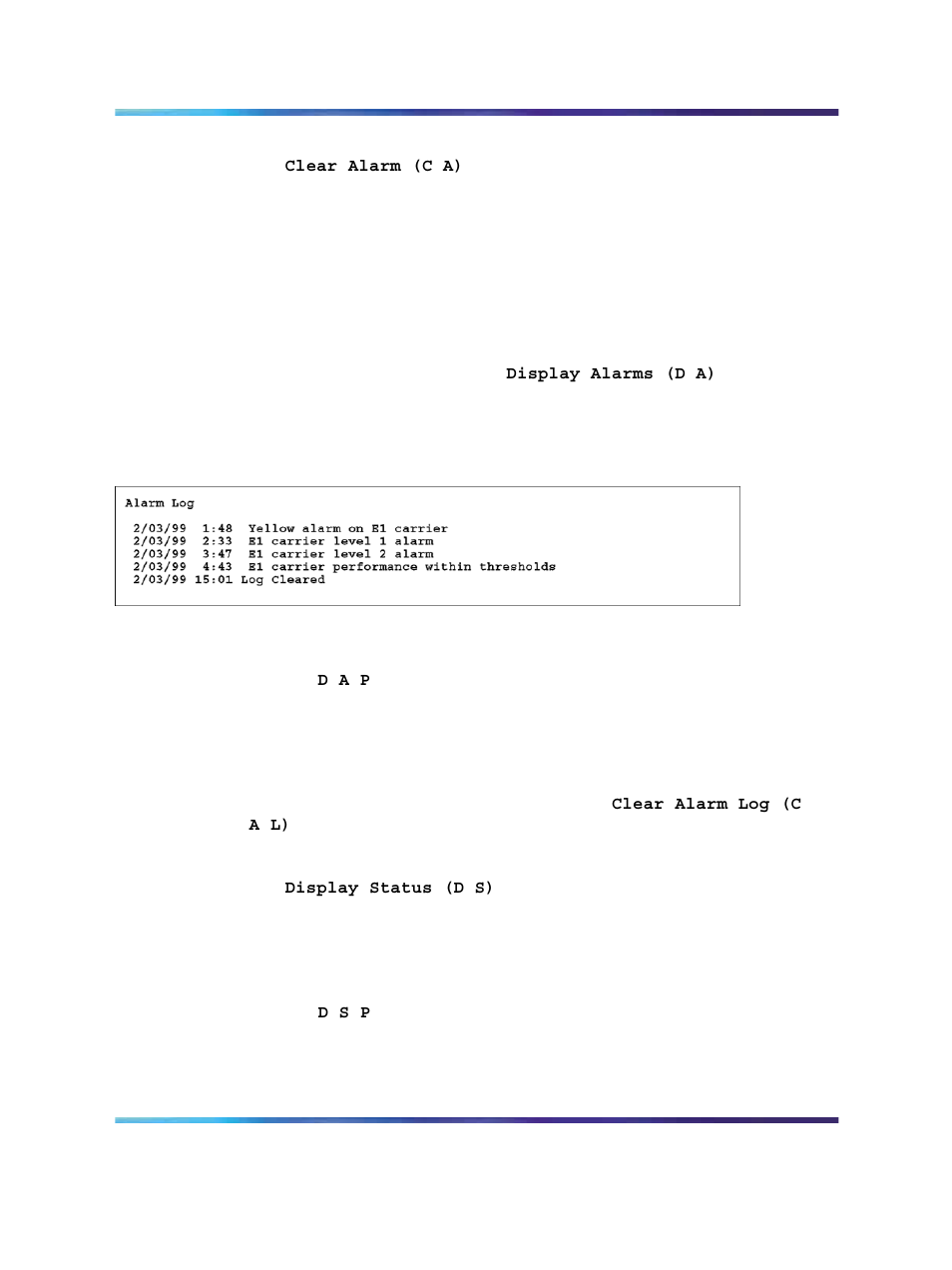 Figure 72 display alarm (d a) screen, Displa | Nortel Networks Circuit Card 311 User Manual | Page 308 / 1134