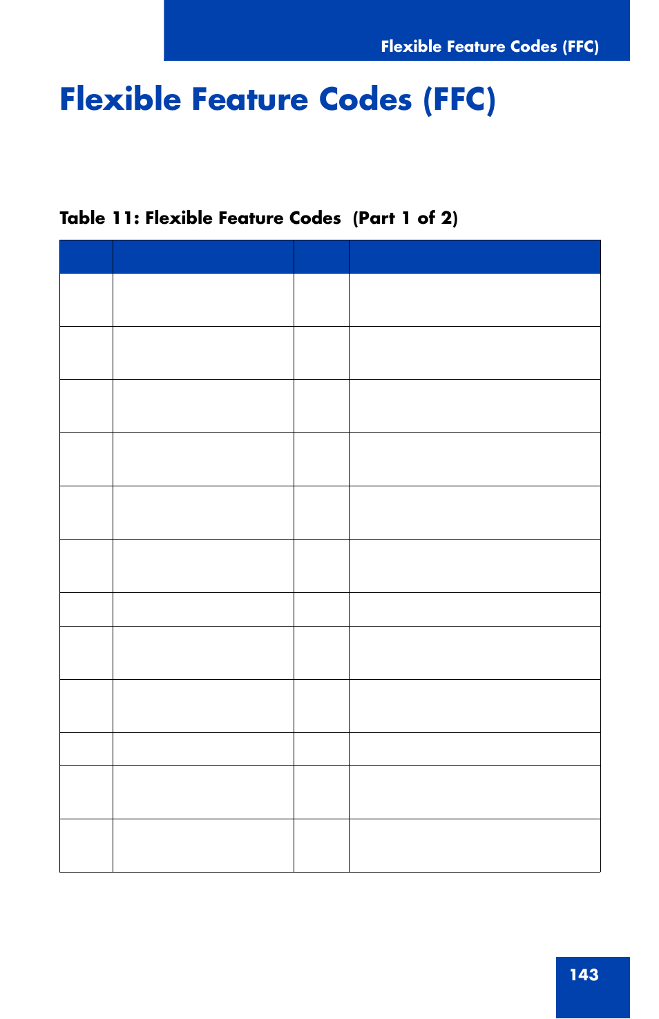 Flexible feature codes (ffc) | Nortel Networks 1120 User Manual | Page 143 / 160