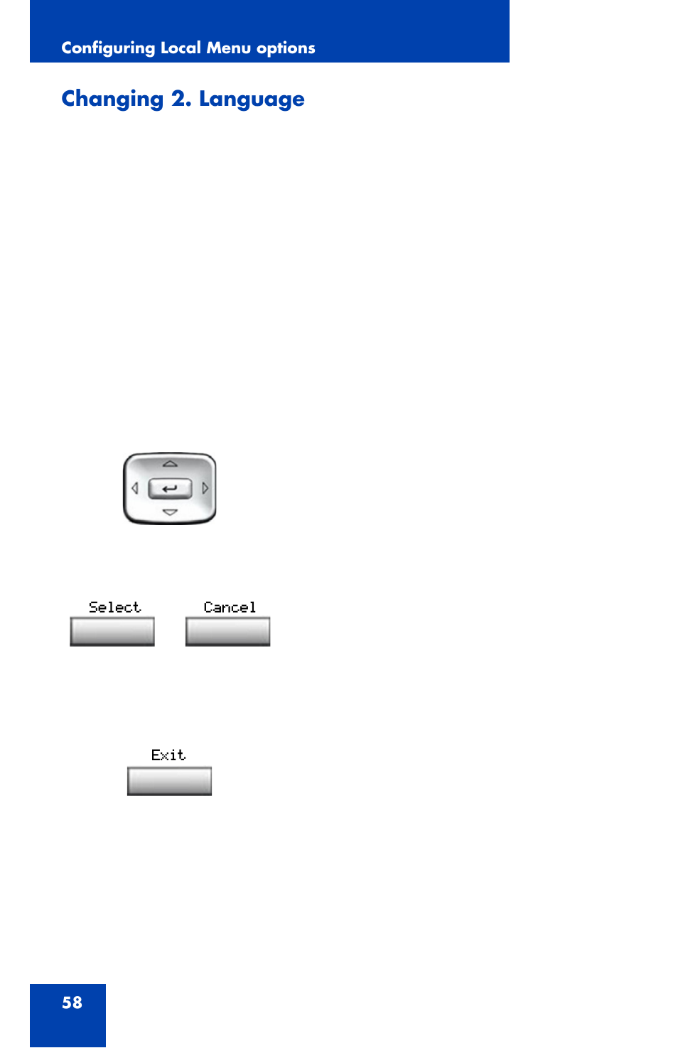 Changing 2. language | Nortel Networks 1120 User Manual | Page 58 / 160