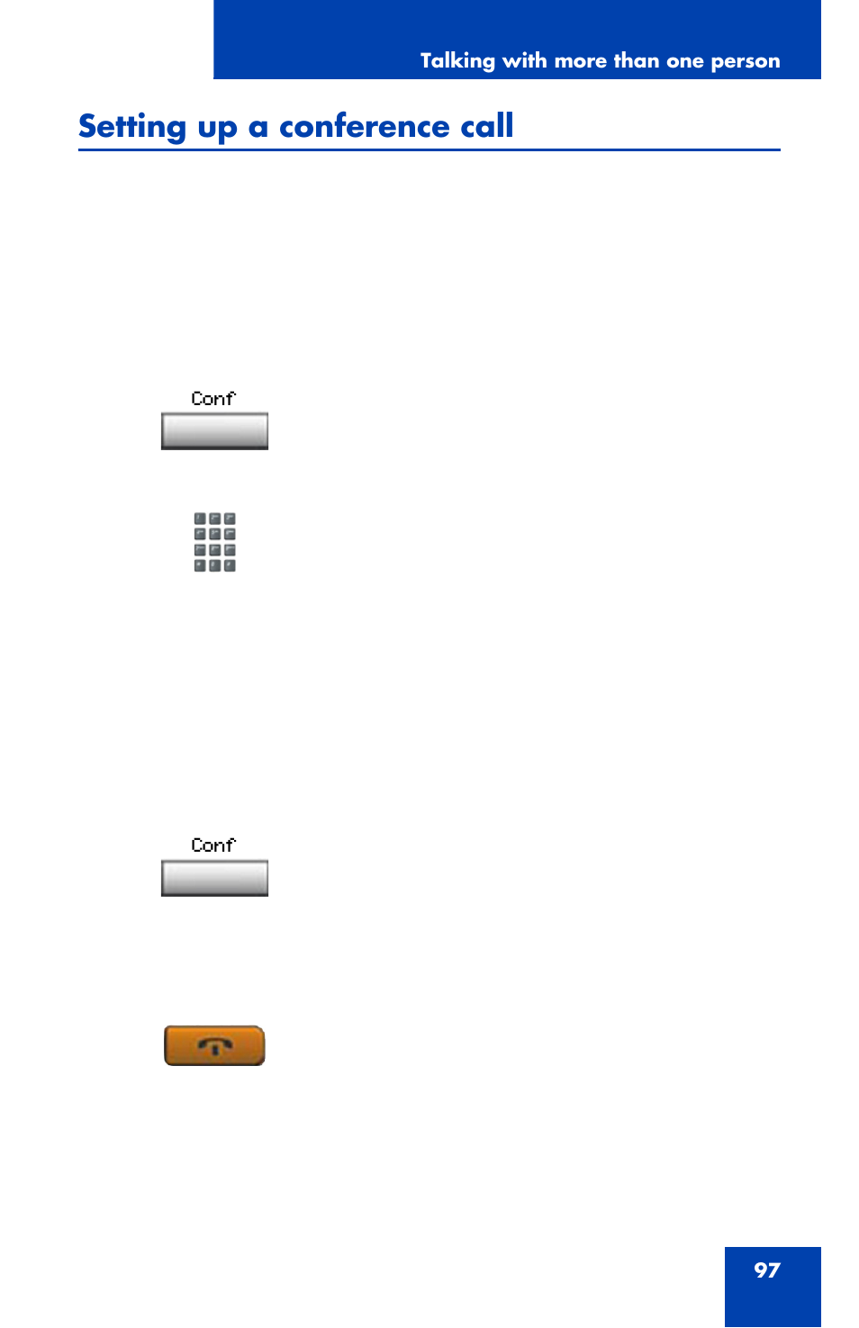 Setting up a conference call | Nortel Networks 1120 User Manual | Page 97 / 160