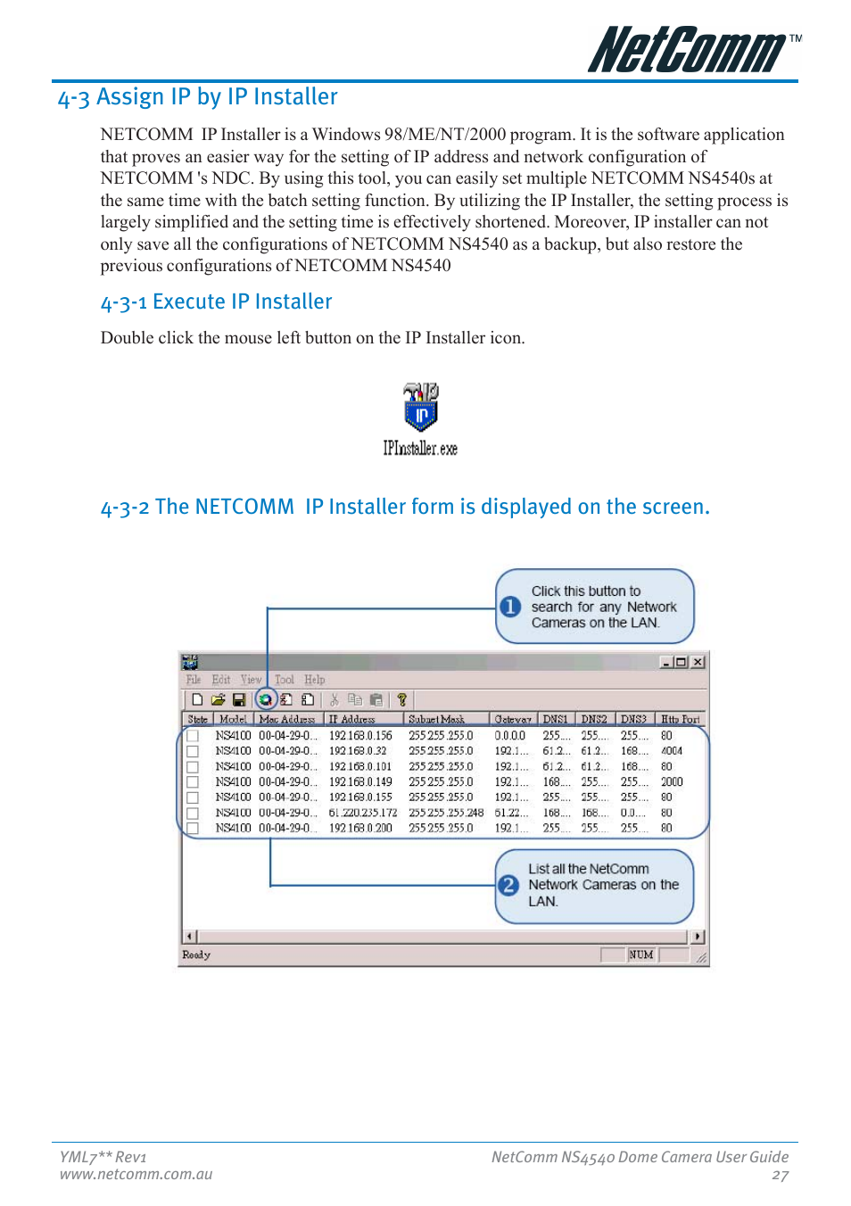 3 assign ip by ip installer, 3-1 execute ip installer | Nortel Networks NS4540 User Manual | Page 27 / 58