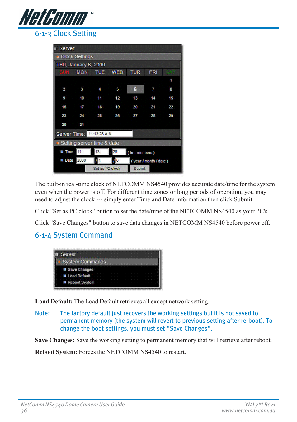 1-3 clock setting, 1-4 system command, 1-3 clock setting 6-1-4 system command | Nortel Networks NS4540 User Manual | Page 36 / 58