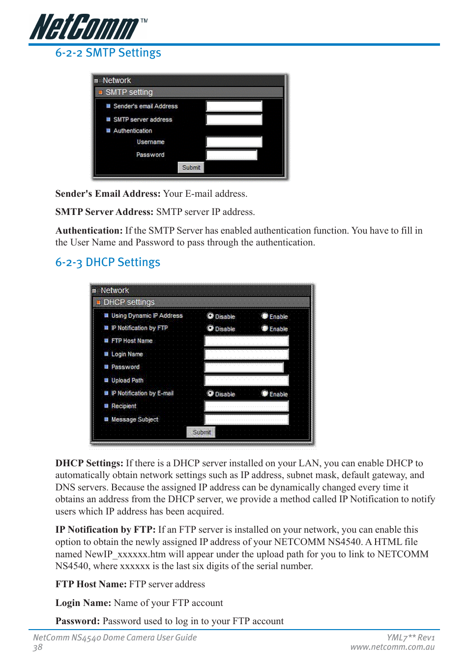 2-2 smtp settings, 2-3 dhcp settings, 2-2 smtp settings 6-2-3 dhcp settings | Nortel Networks NS4540 User Manual | Page 38 / 58