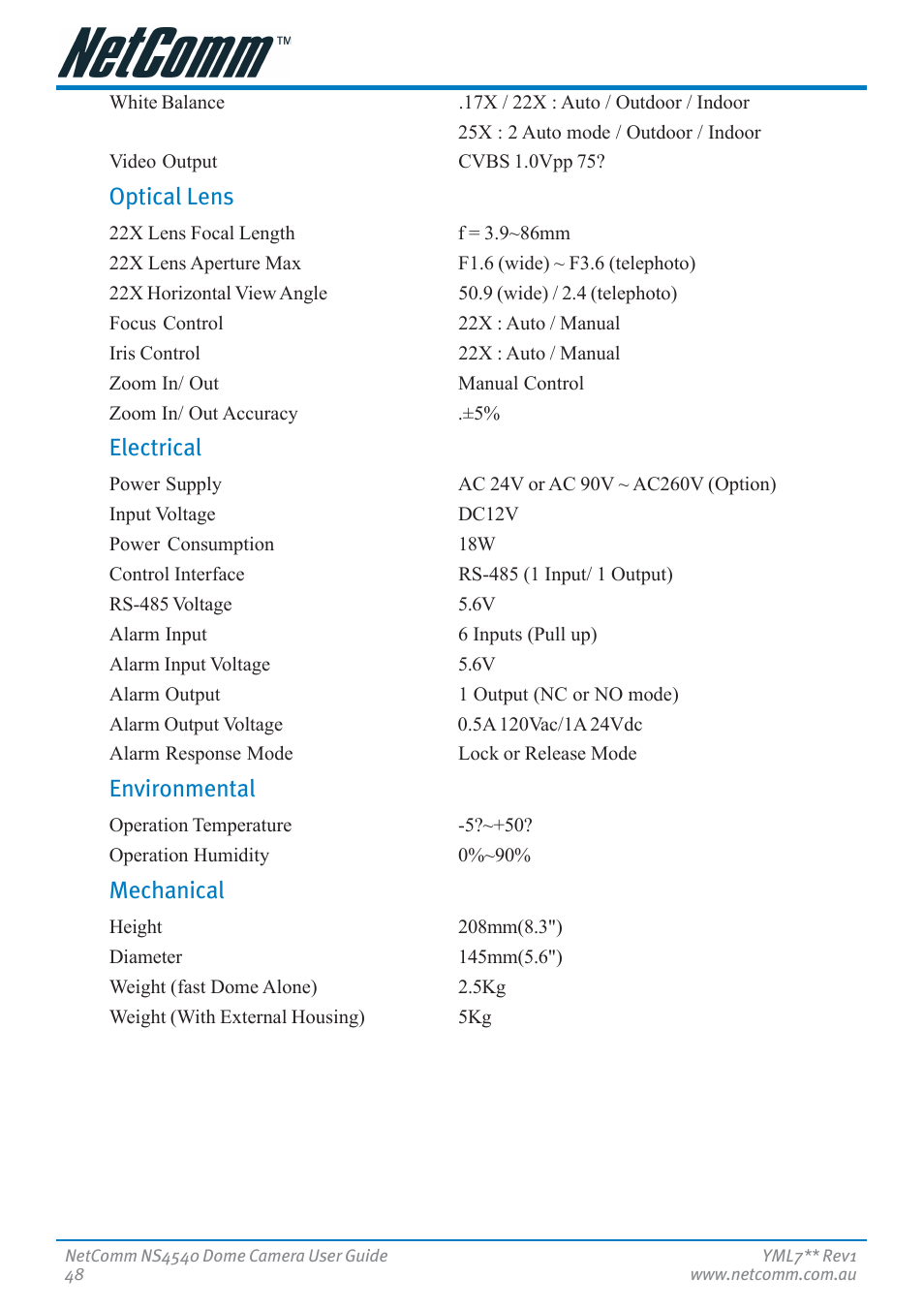 Optical lens, Electrical, Environmental | Mechanical, Optical lens electrical environmental mechanical | Nortel Networks NS4540 User Manual | Page 48 / 58