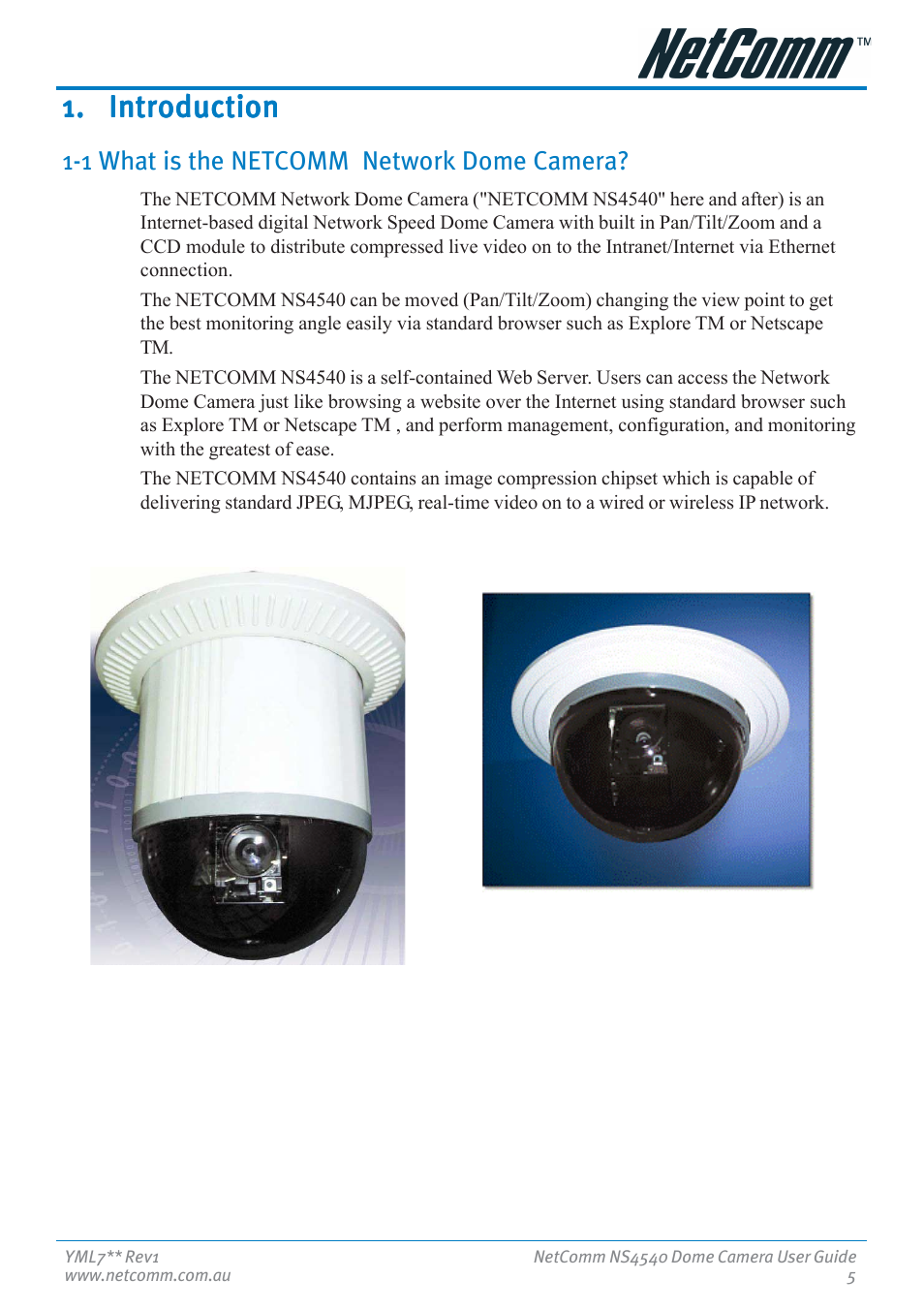 Introduction, 1 what is the netcomm network dome camera | Nortel Networks NS4540 User Manual | Page 5 / 58