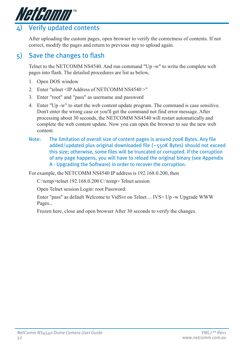 4) verify updated contents, 5) save the changes to flash | Nortel Networks NS4540 User Manual | Page 52 / 58