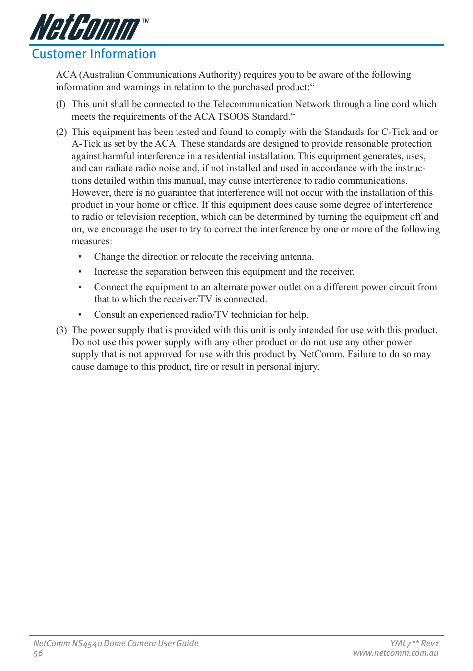 Customer information | Nortel Networks NS4540 User Manual | Page 56 / 58