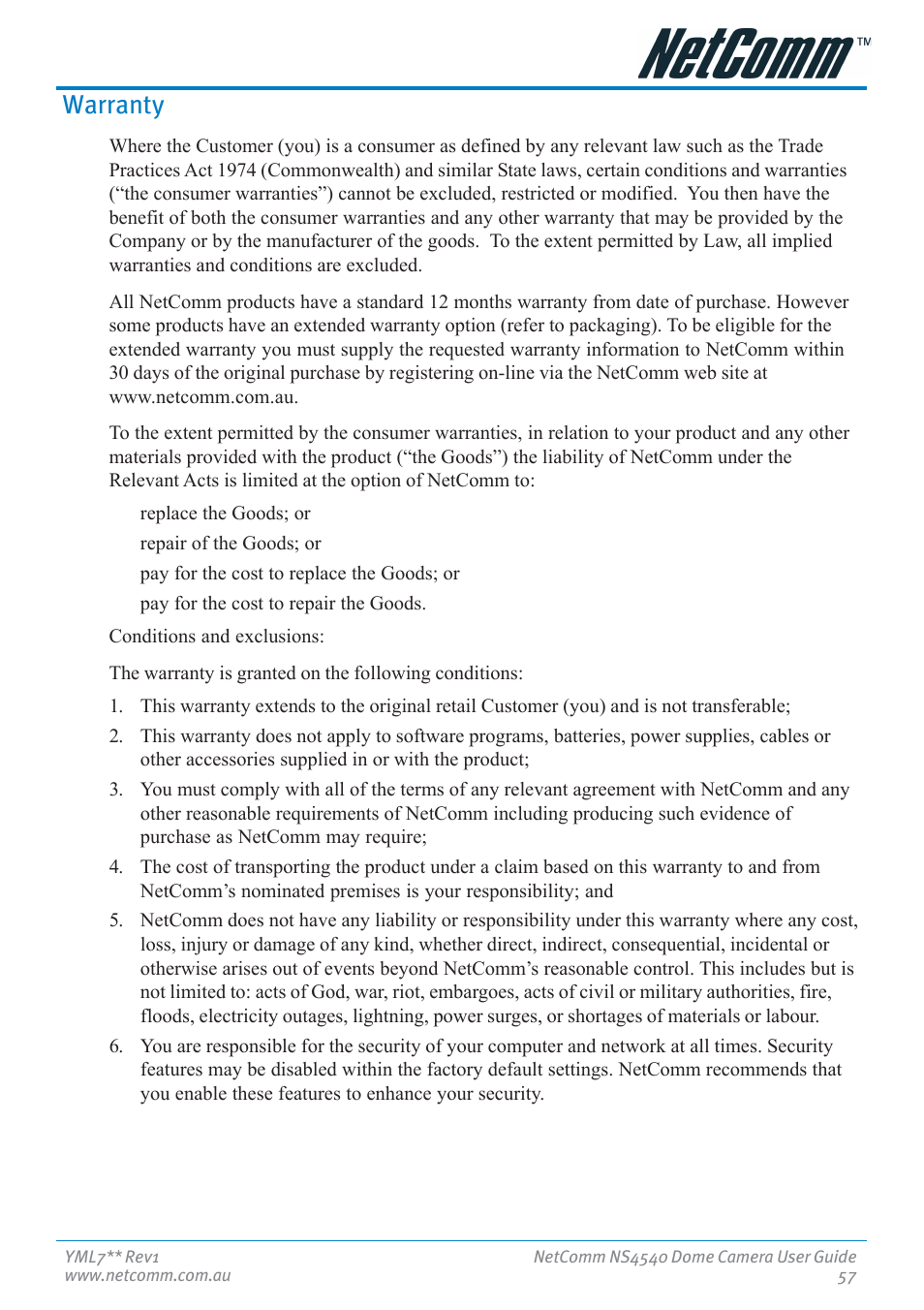 Warranty | Nortel Networks NS4540 User Manual | Page 57 / 58