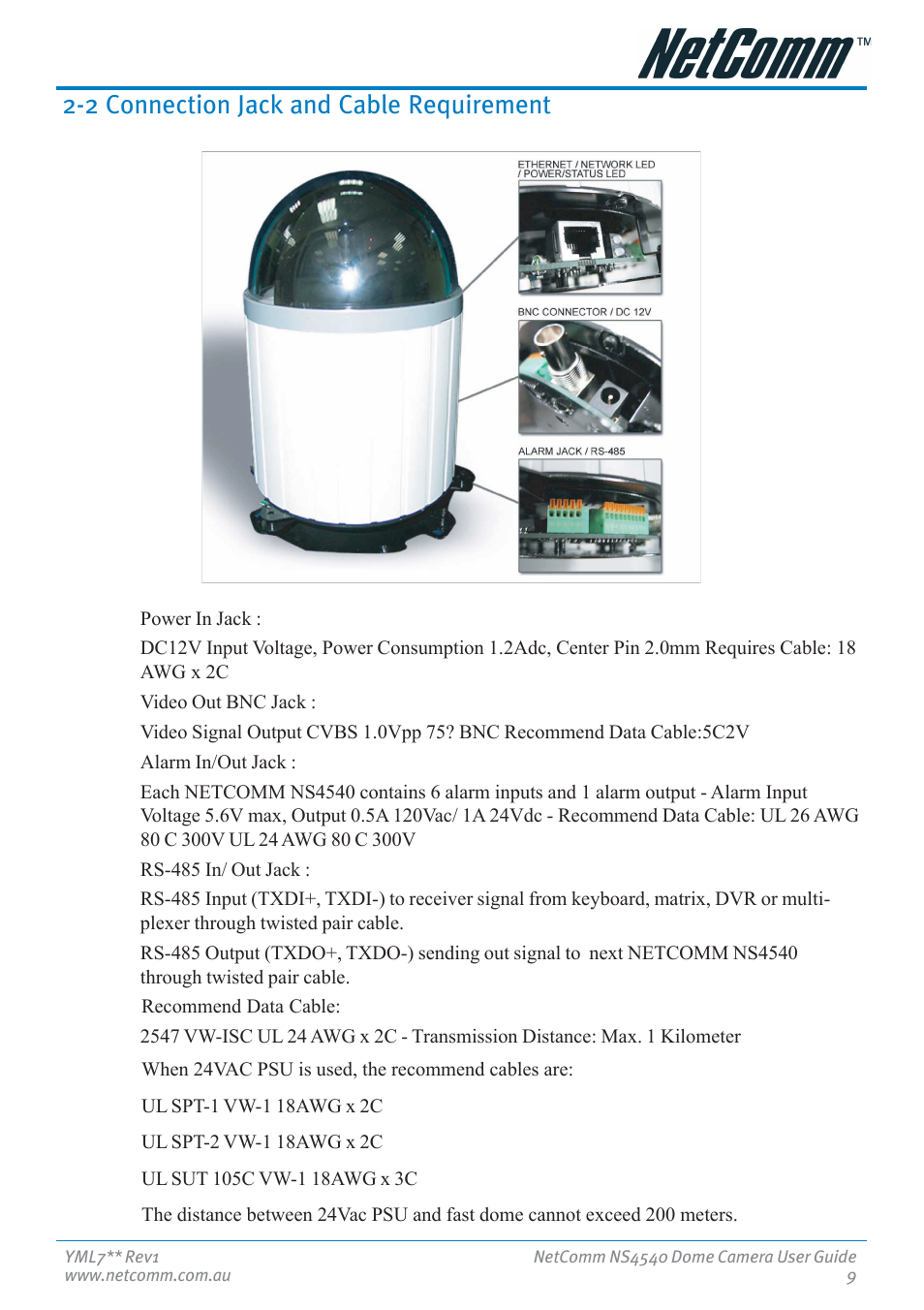 2 connection jack and cable requirement | Nortel Networks NS4540 User Manual | Page 9 / 58