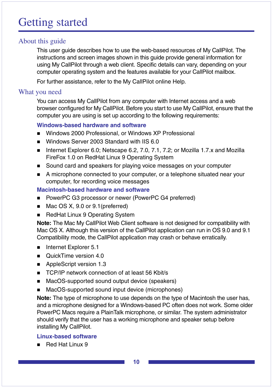 Getting started, About this guide, What you need | Nortel Networks CallPilot Desktop Messaging User Manual | Page 10 / 72