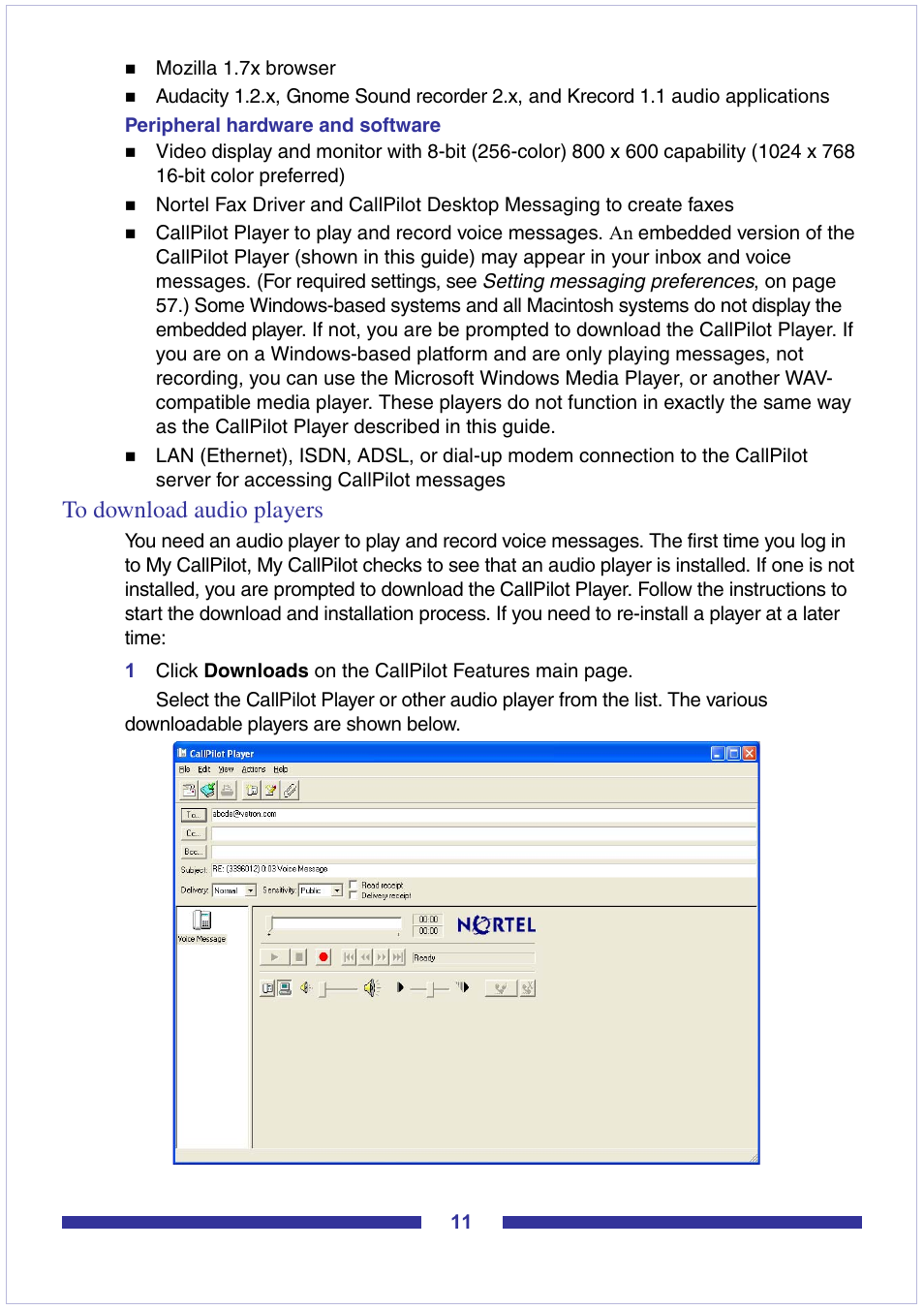 To download audio players | Nortel Networks CallPilot Desktop Messaging User Manual | Page 11 / 72
