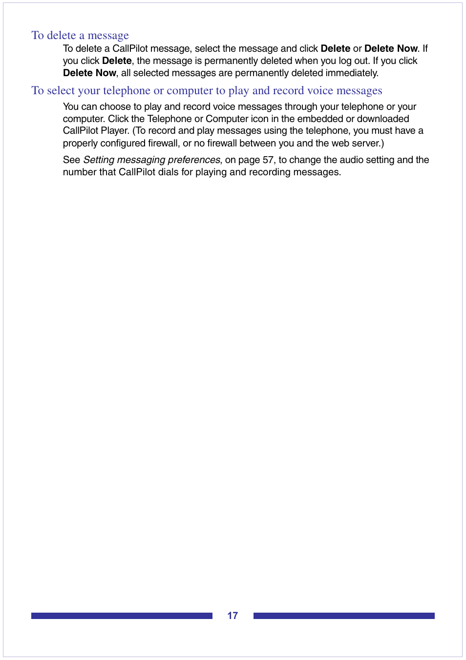 To delete a message | Nortel Networks CallPilot Desktop Messaging User Manual | Page 17 / 72