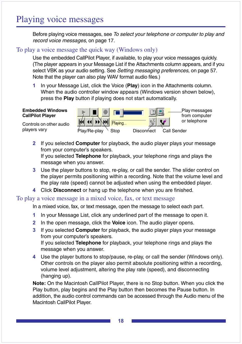 Playing voice messages | Nortel Networks CallPilot Desktop Messaging User Manual | Page 18 / 72