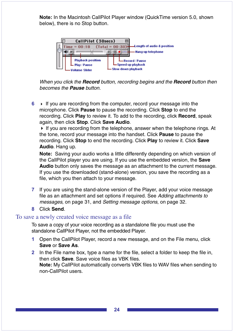 To save a newly created voice message as a file | Nortel Networks CallPilot Desktop Messaging User Manual | Page 24 / 72