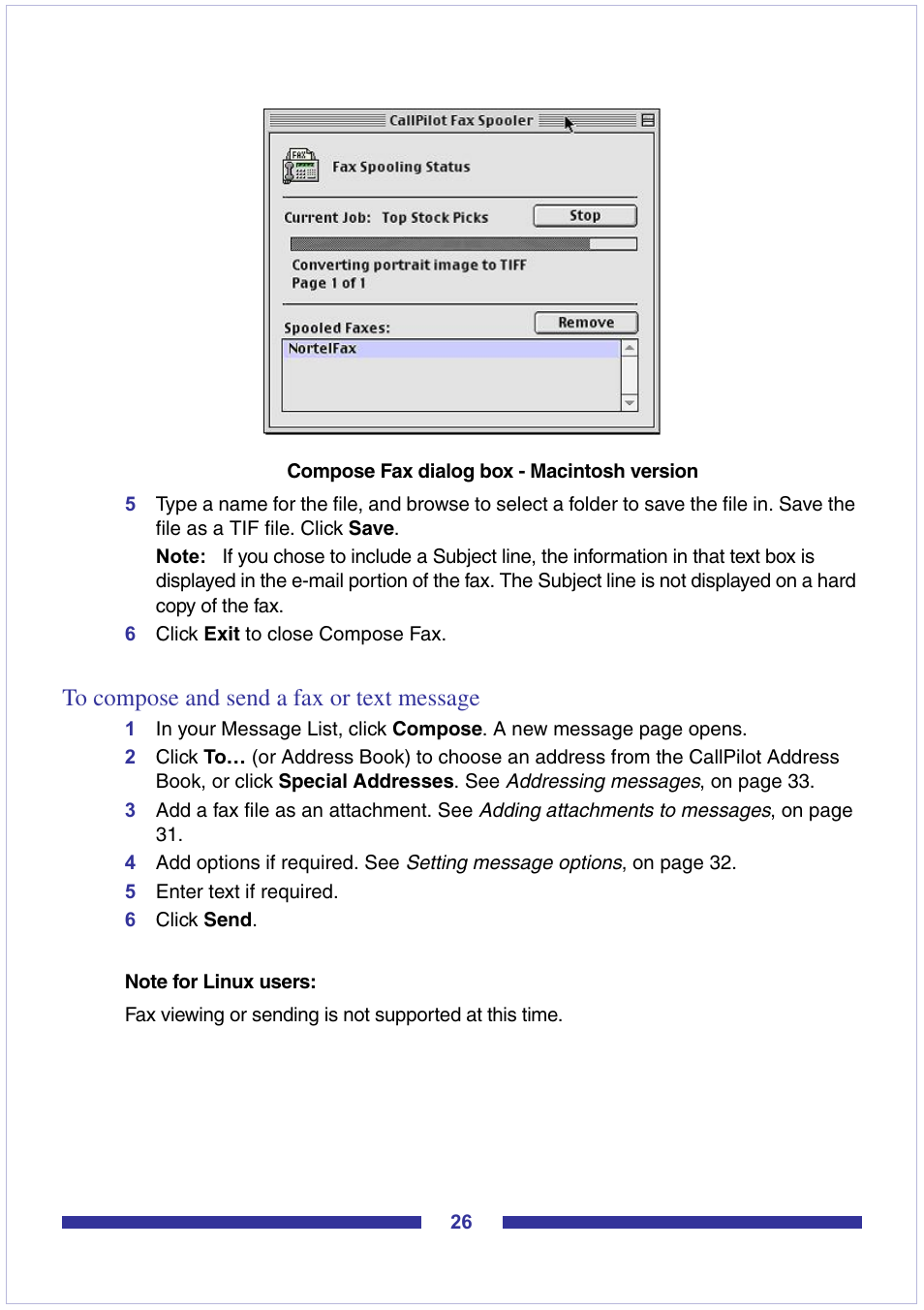 To compose and send a fax or text message | Nortel Networks CallPilot Desktop Messaging User Manual | Page 26 / 72