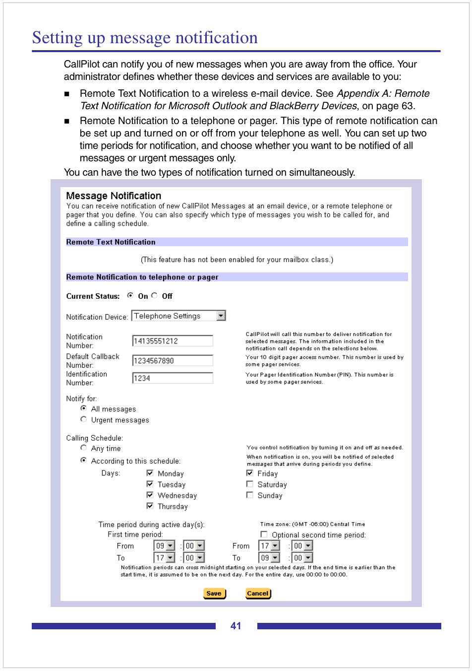 Setting up message notification | Nortel Networks CallPilot Desktop Messaging User Manual | Page 41 / 72