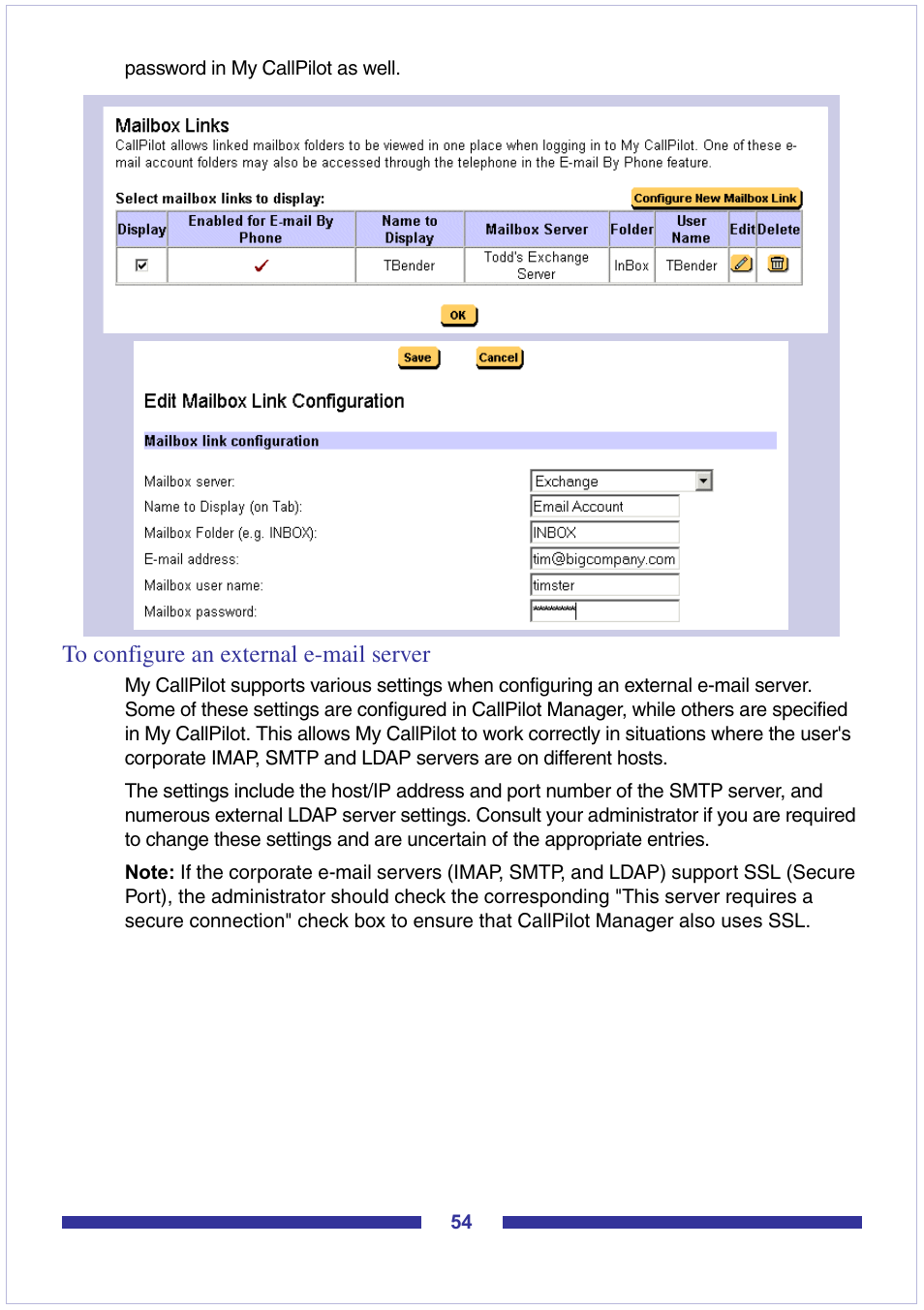 To configure an external e-mail server | Nortel Networks CallPilot Desktop Messaging User Manual | Page 54 / 72