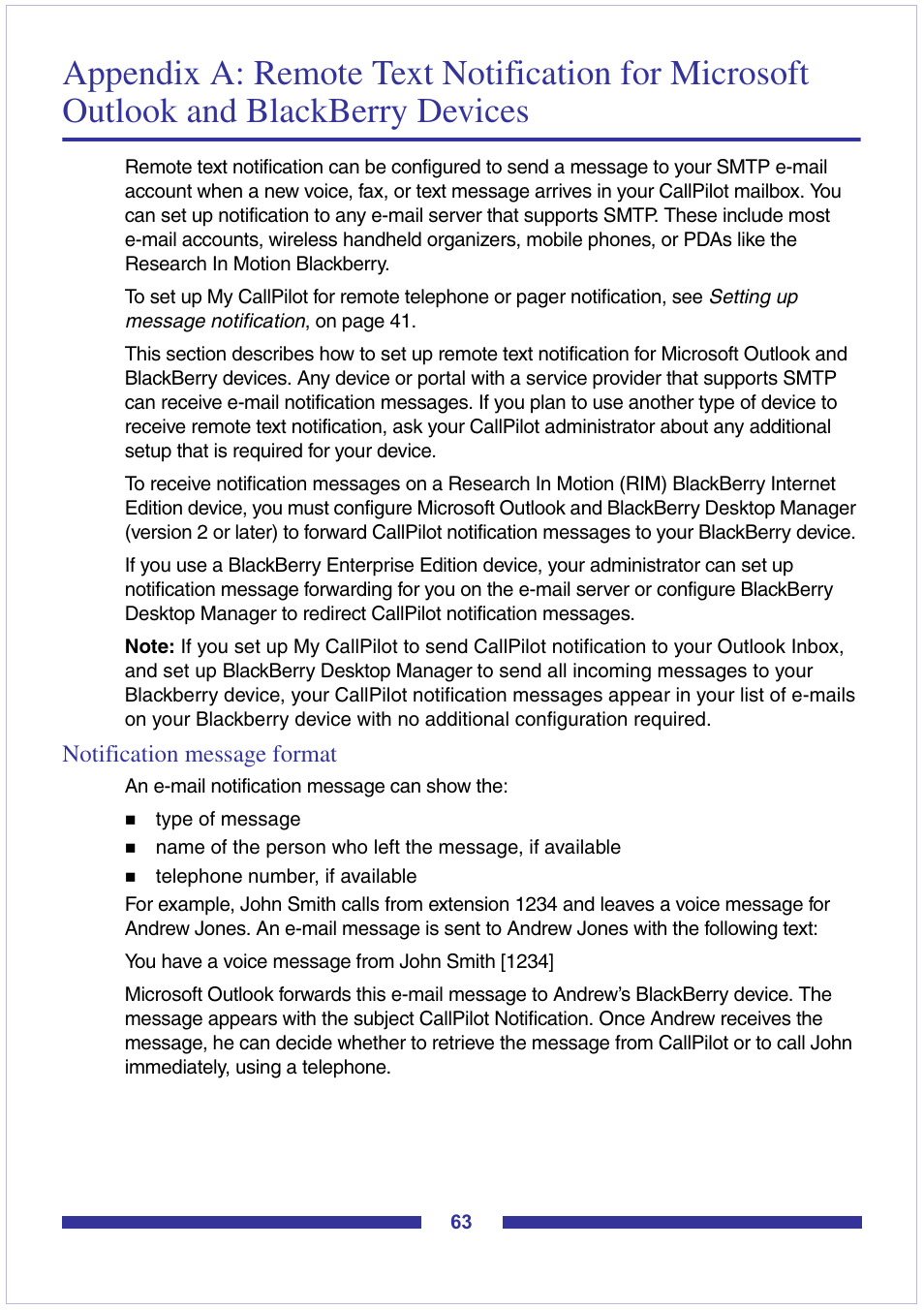 Notification message format | Nortel Networks CallPilot Desktop Messaging User Manual | Page 63 / 72