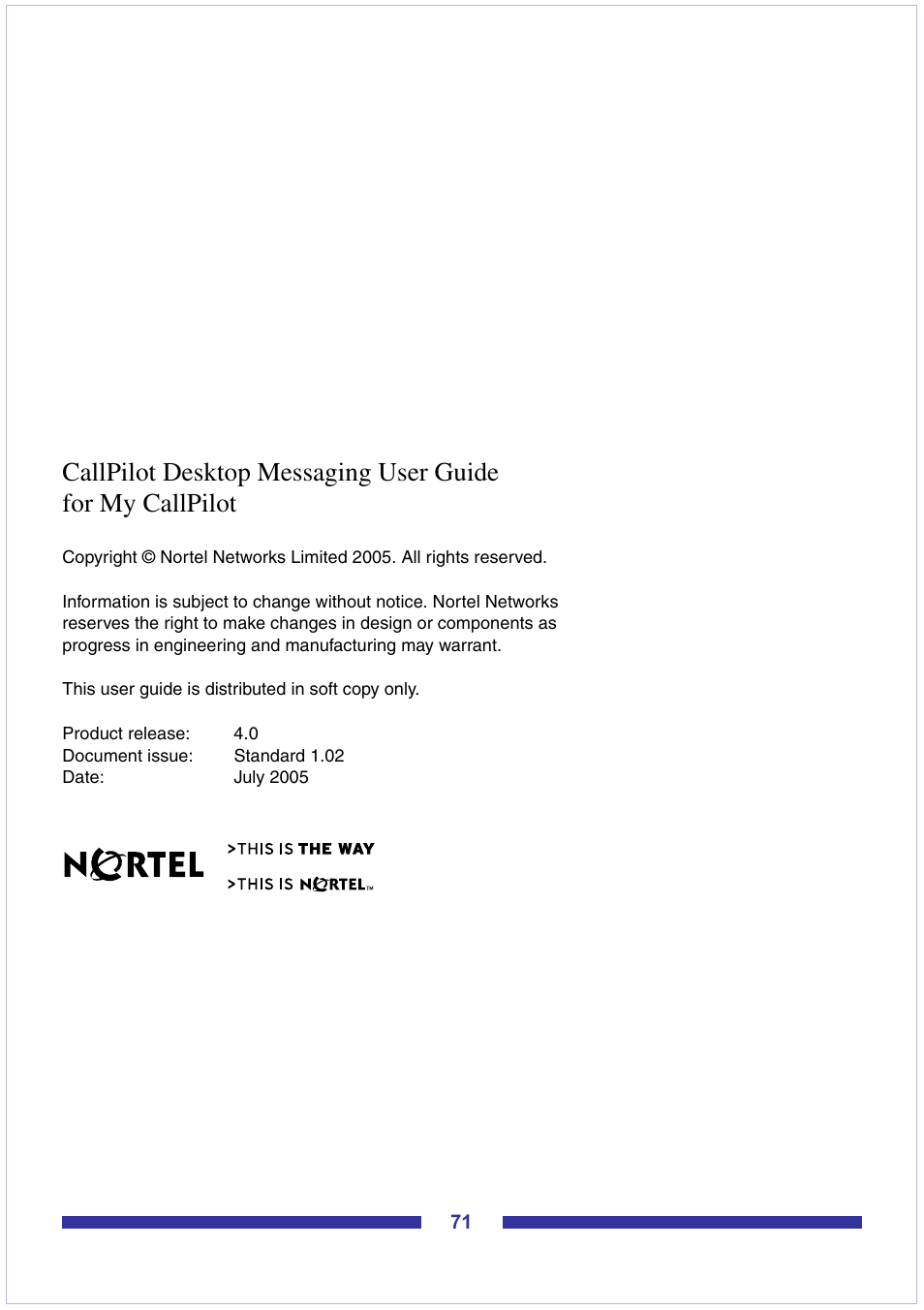 Document information | Nortel Networks CallPilot Desktop Messaging User Manual | Page 71 / 72