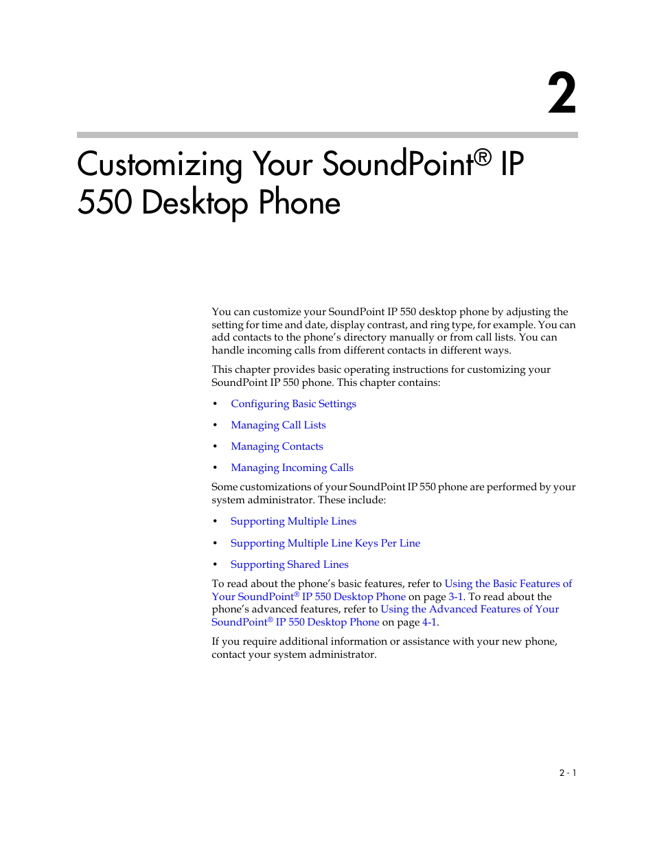 Customizing your soundpoint® ip 550 desktop phone, 2 customizing your soundpoint, Customizing your soundpoint | Ip 550, Desktop phone, Ip 550 desktop phone | Nortel Networks SoundPoint IP 550 User Manual | Page 23 / 96