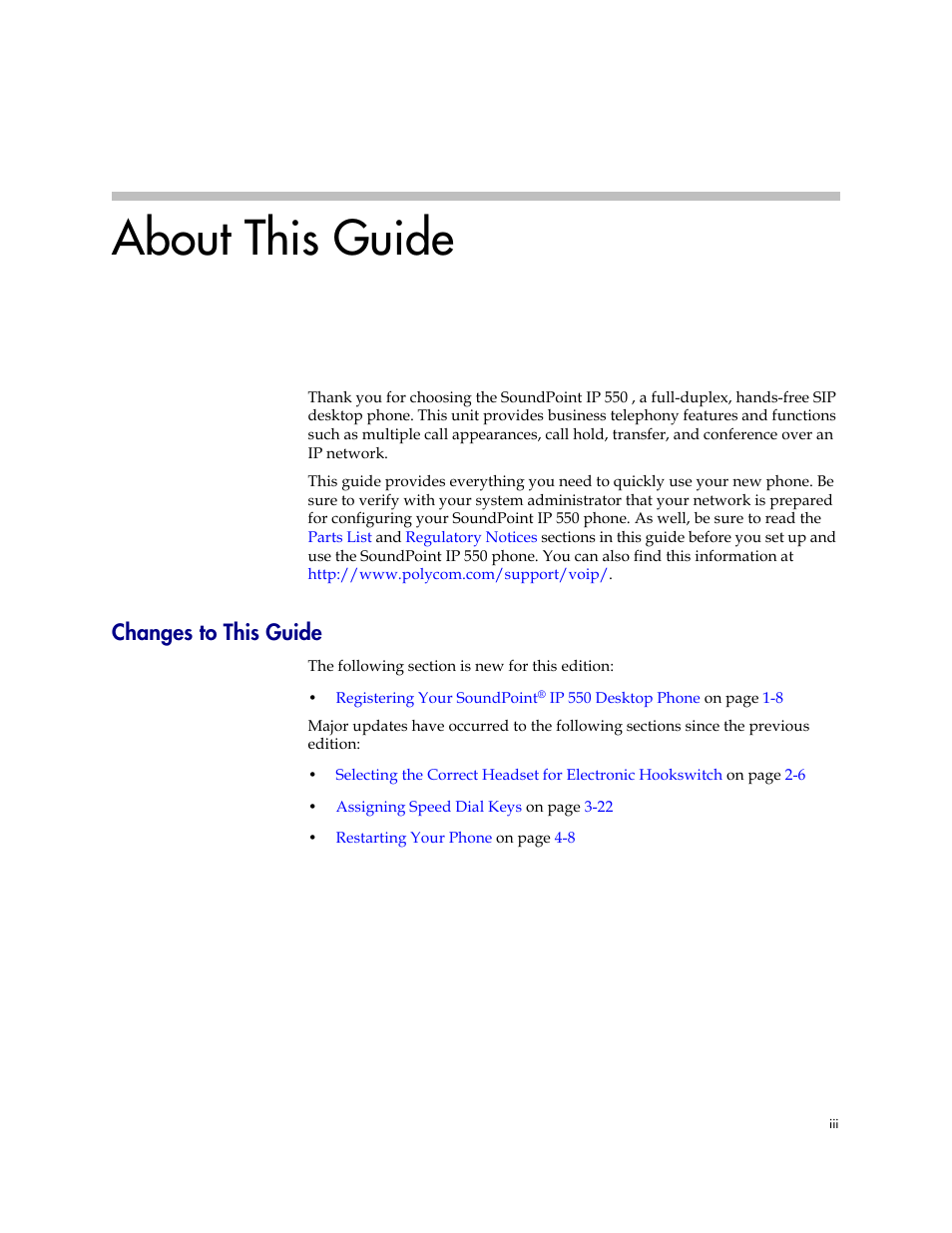 Changes to this guide, About this guide | Nortel Networks SoundPoint IP 550 User Manual | Page 3 / 96