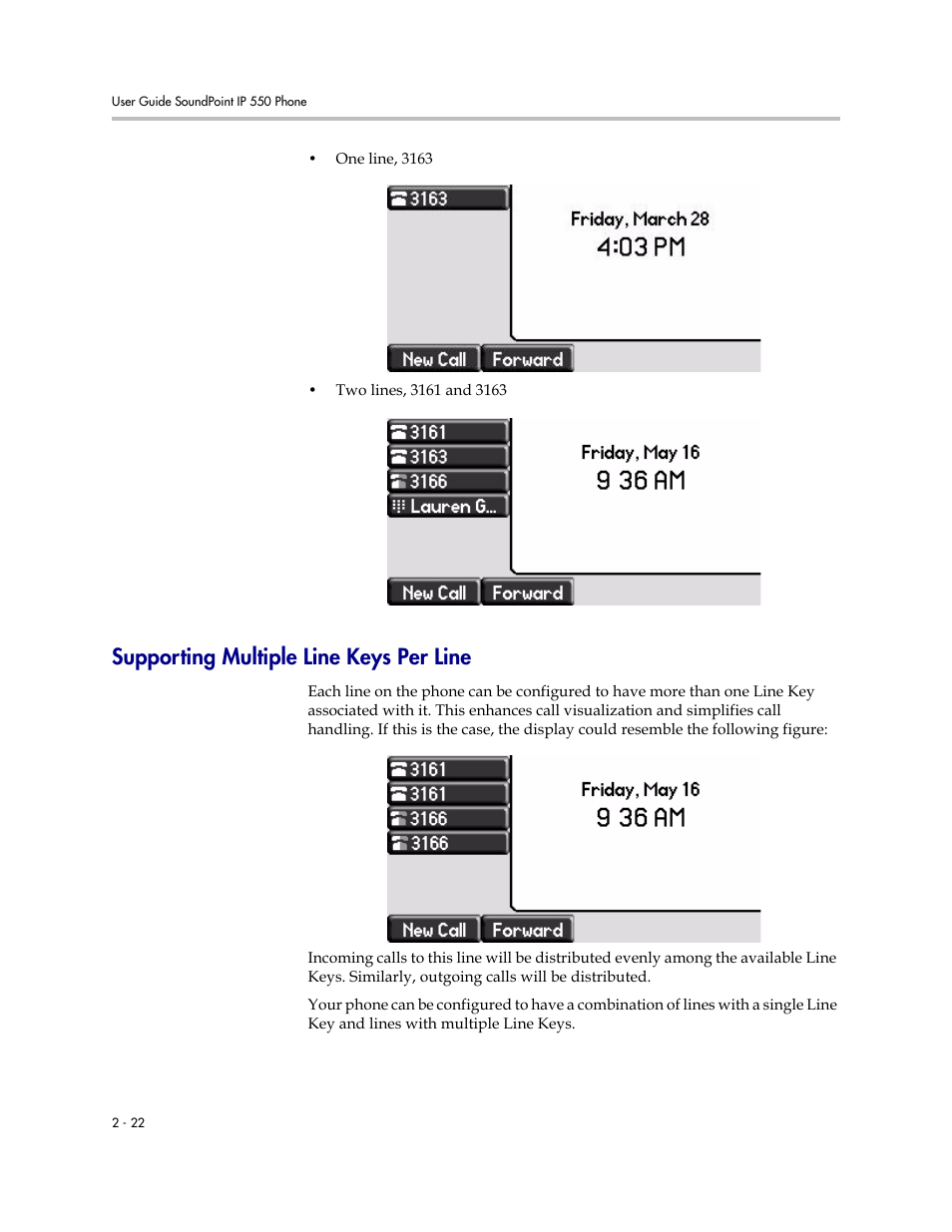 Supporting multiple line keys per line, Supporting multiple line keys per line –22 | Nortel Networks SoundPoint IP 550 User Manual | Page 44 / 96