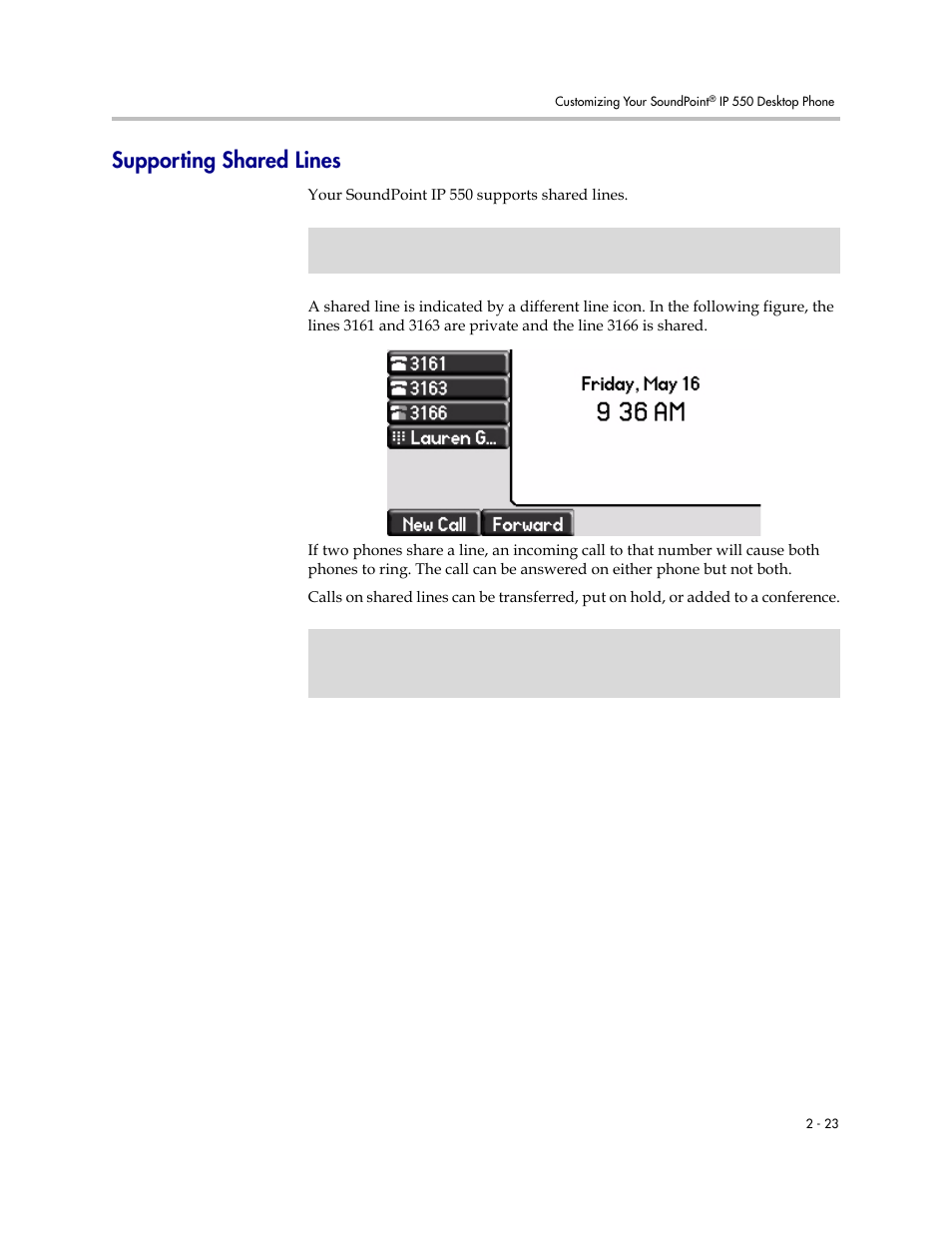 Supporting shared lines, Supporting shared lines –23 | Nortel Networks SoundPoint IP 550 User Manual | Page 45 / 96