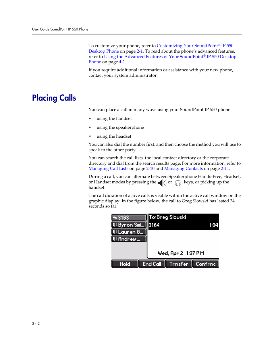 Placing calls, Placing calls –2 | Nortel Networks SoundPoint IP 550 User Manual | Page 48 / 96