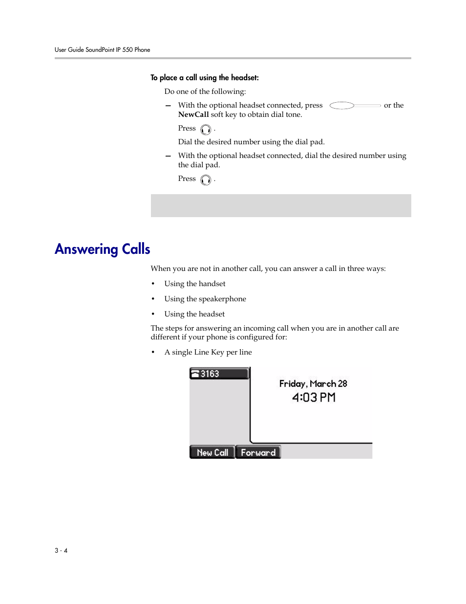 Answering calls, Answering calls –4 | Nortel Networks SoundPoint IP 550 User Manual | Page 50 / 96